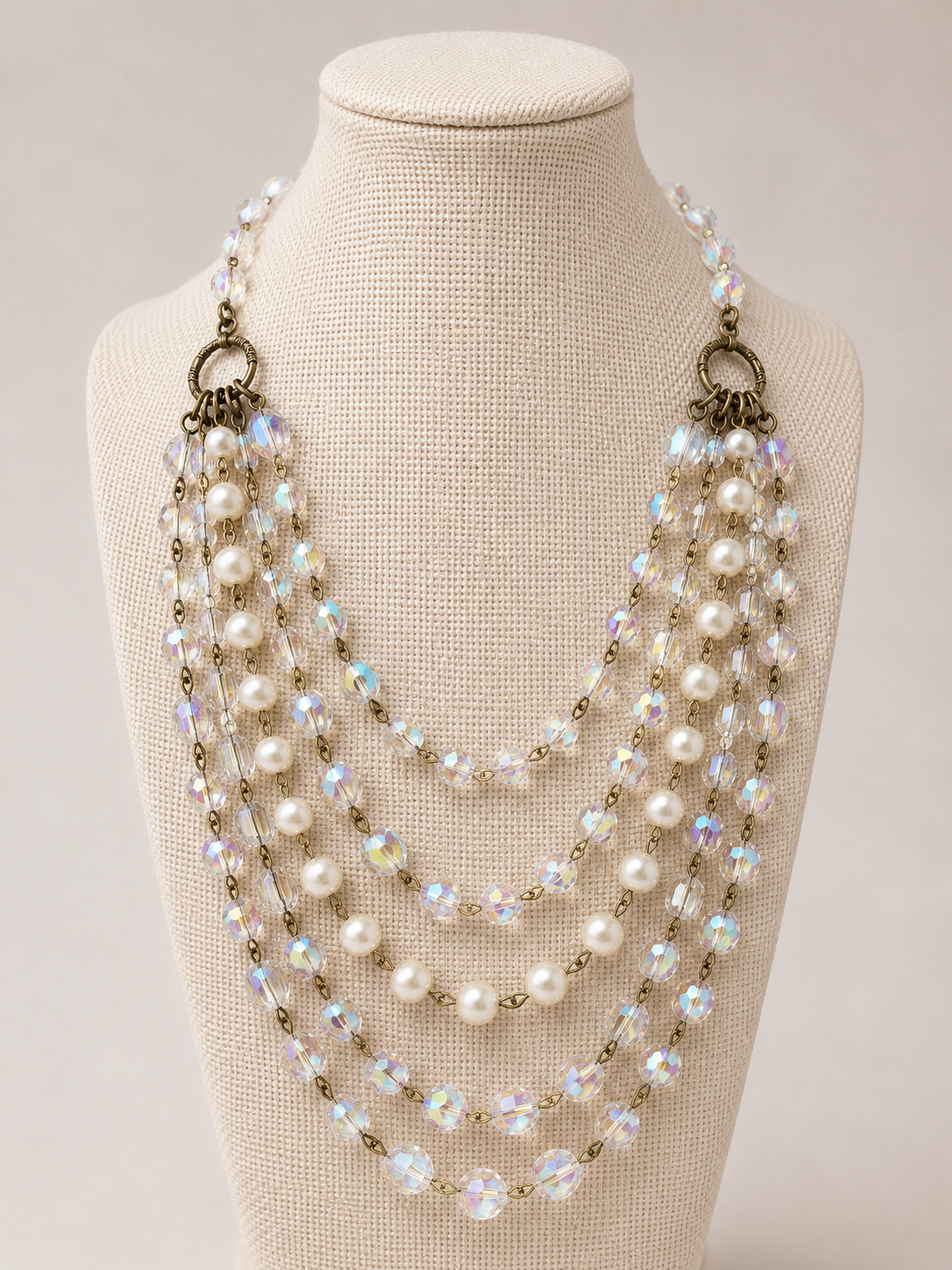 Layered Crystal & Pearl Necklace