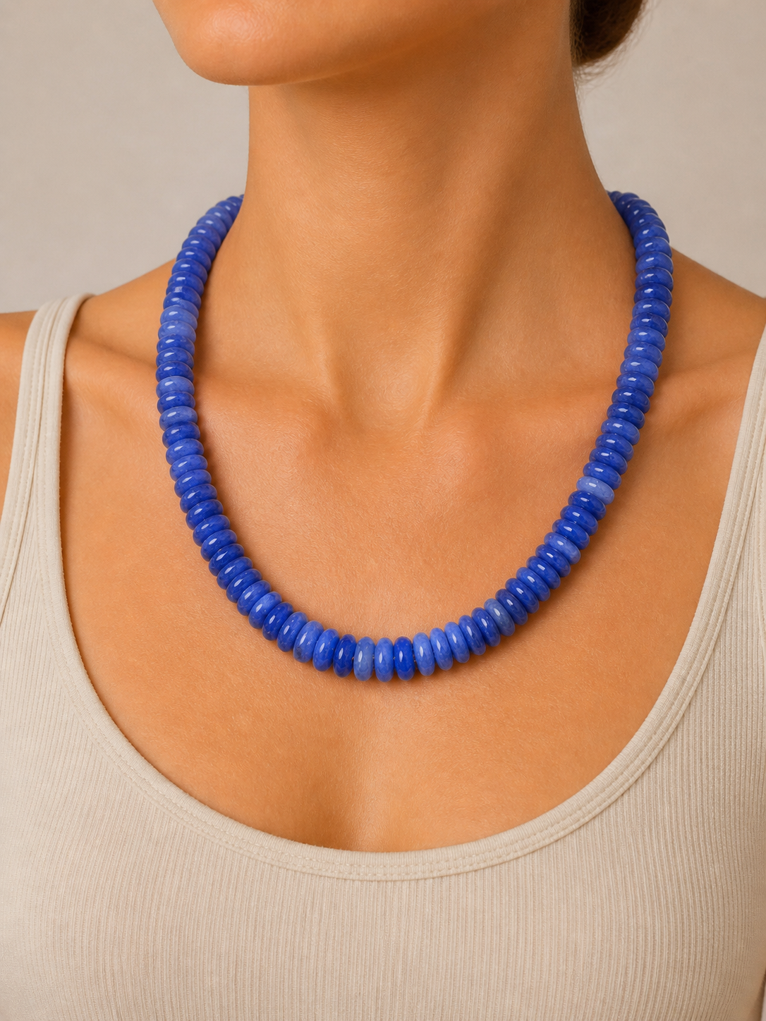 Blue Flat Stone Beaded Necklace
