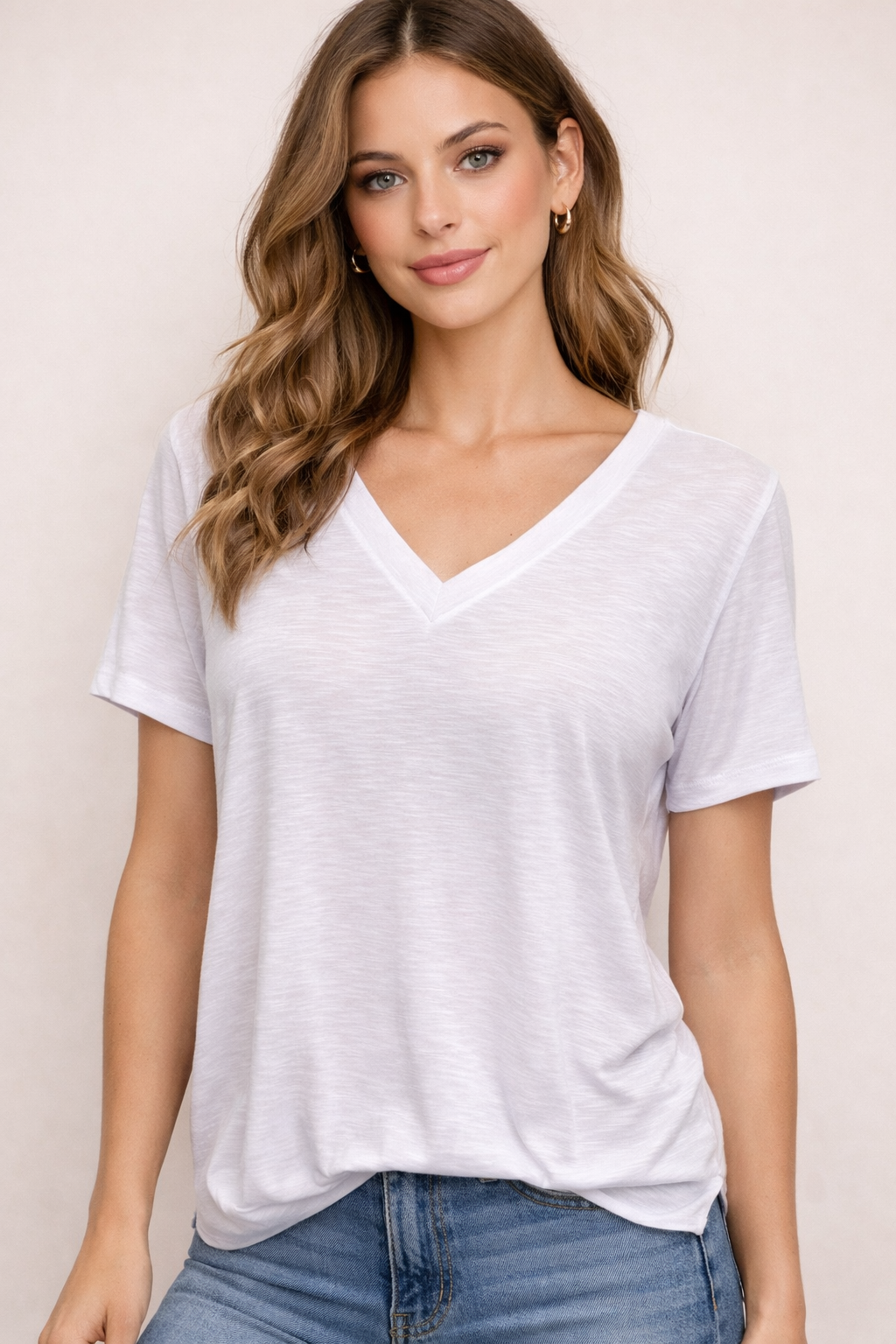 White Short Sleeve V-Neck Top — Accents Boutique, Marble Falls TX