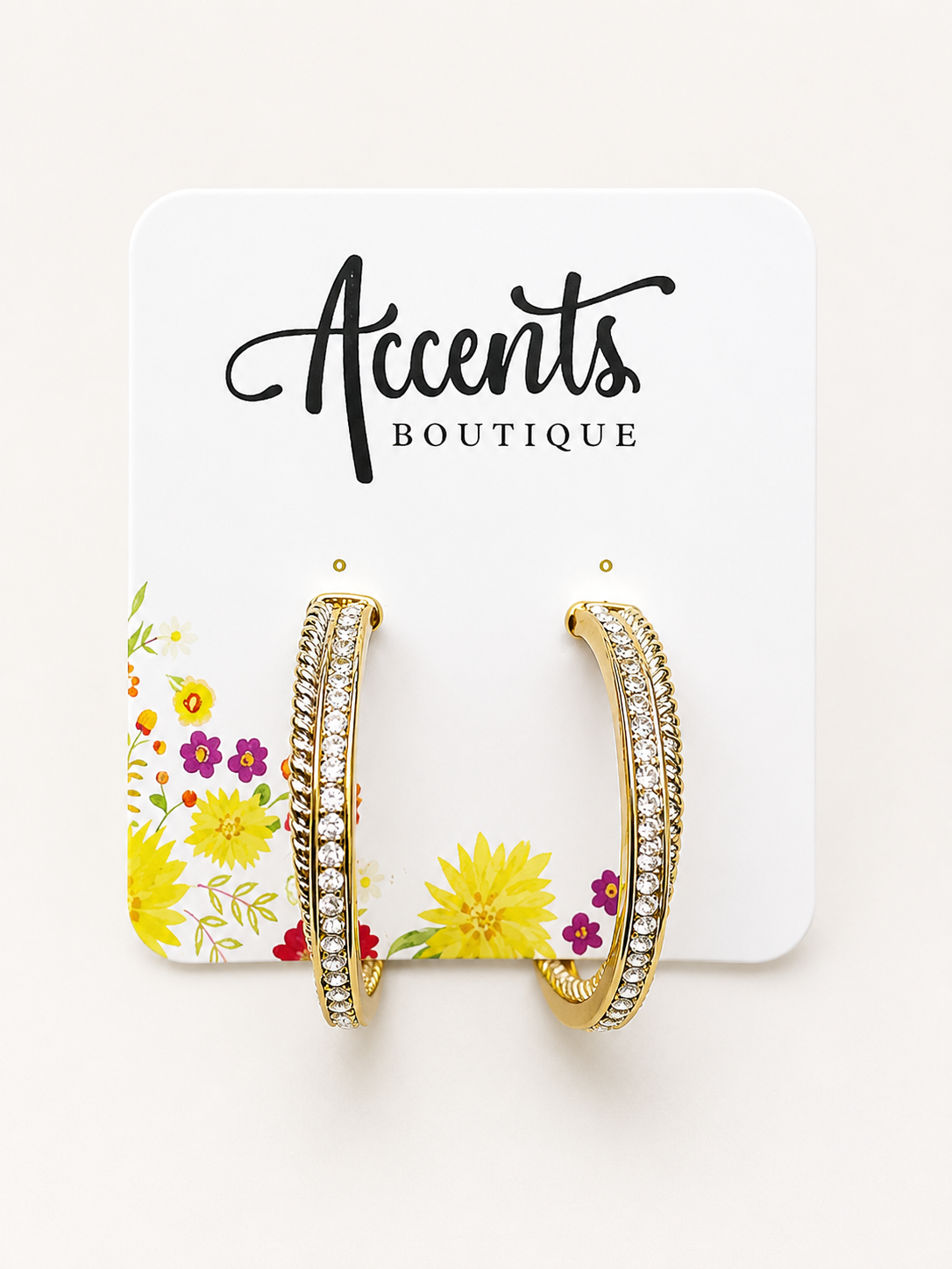 Large Two Tone Cable Hoop Earrings with CZ