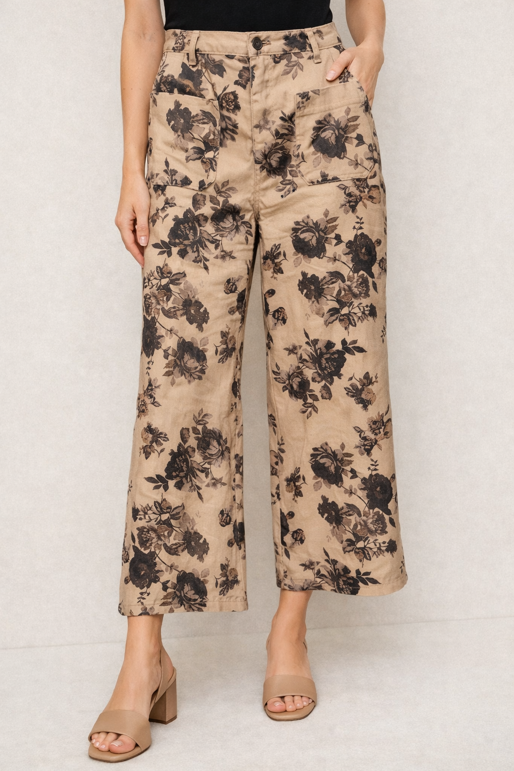 Taupe Floral Denim Pants