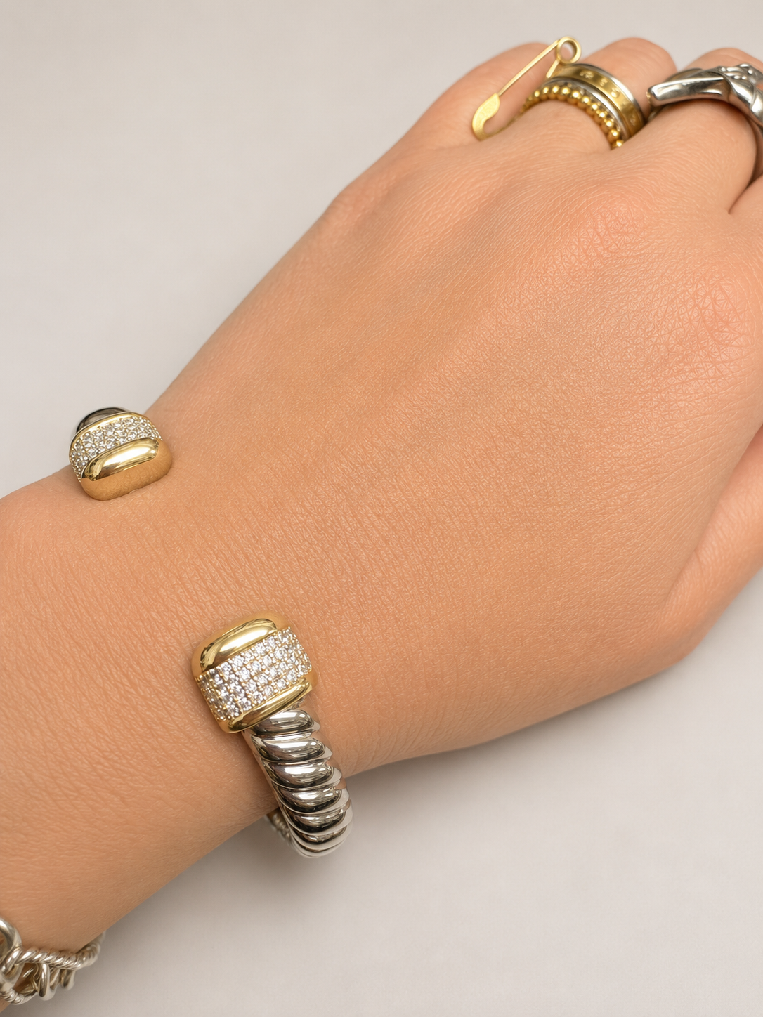 Pave Two Tone Hinge Bracelet