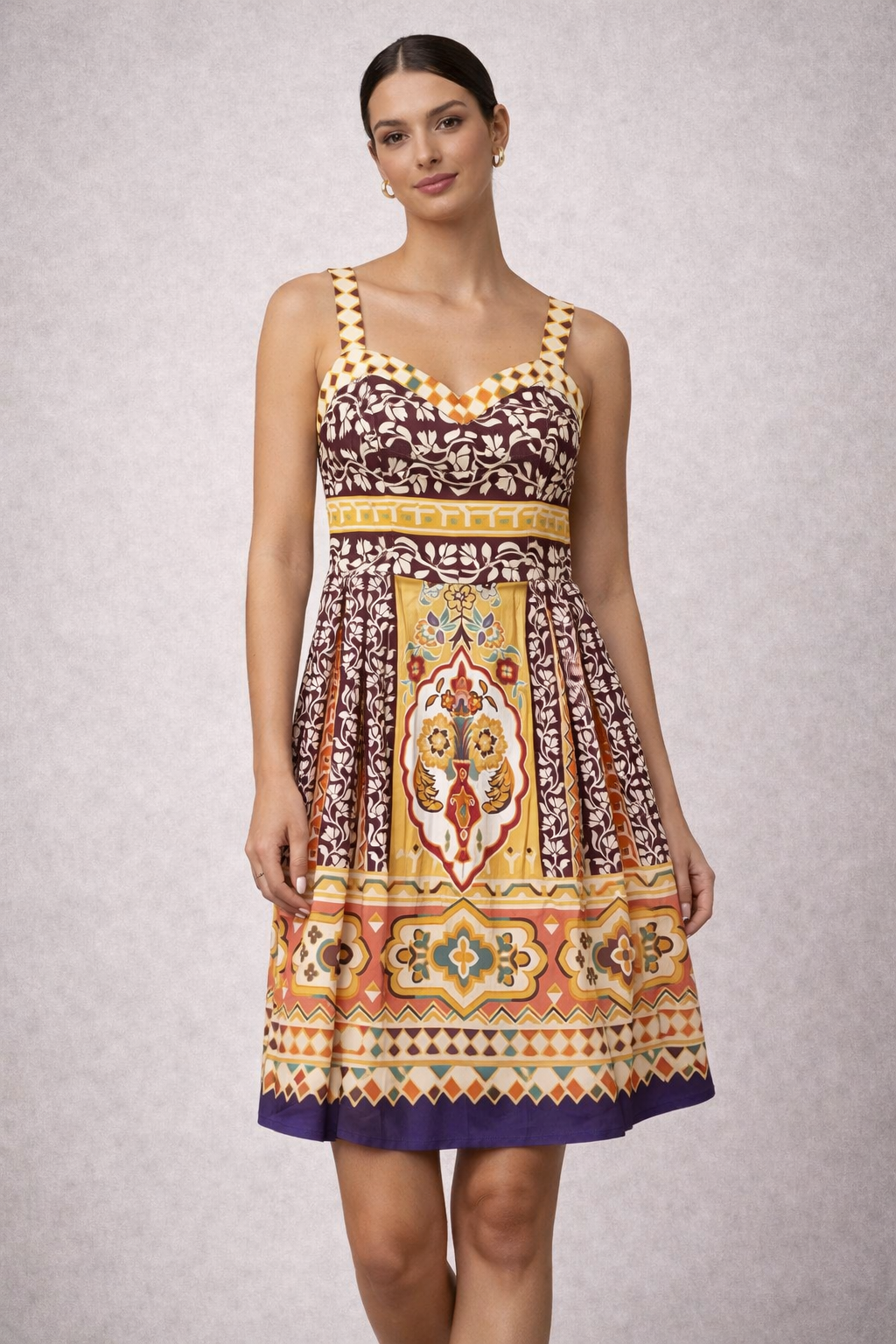 Burgundy Mix Boho Print Sundress Dress