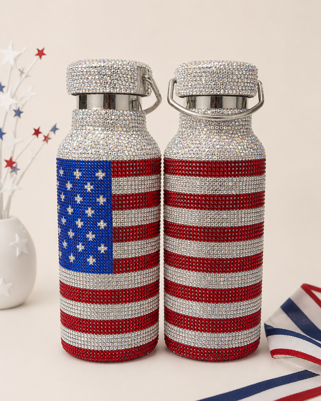 Bling Patriotic Flag Water Bottle