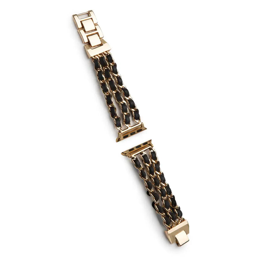 Black Leather Gold Chain Watch Band — Accents Boutique, Marble Falls TX