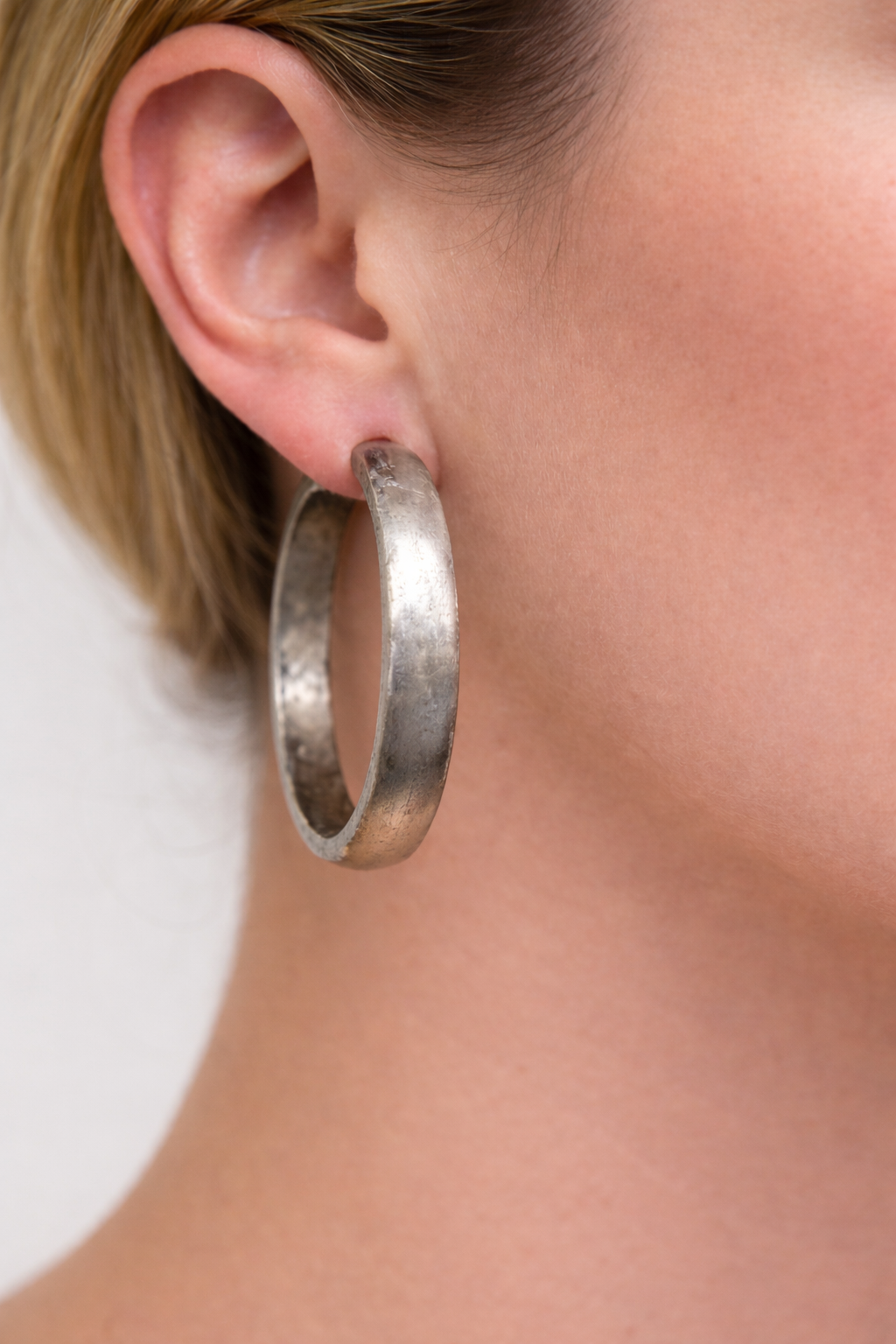 Silver Hammered Hoops