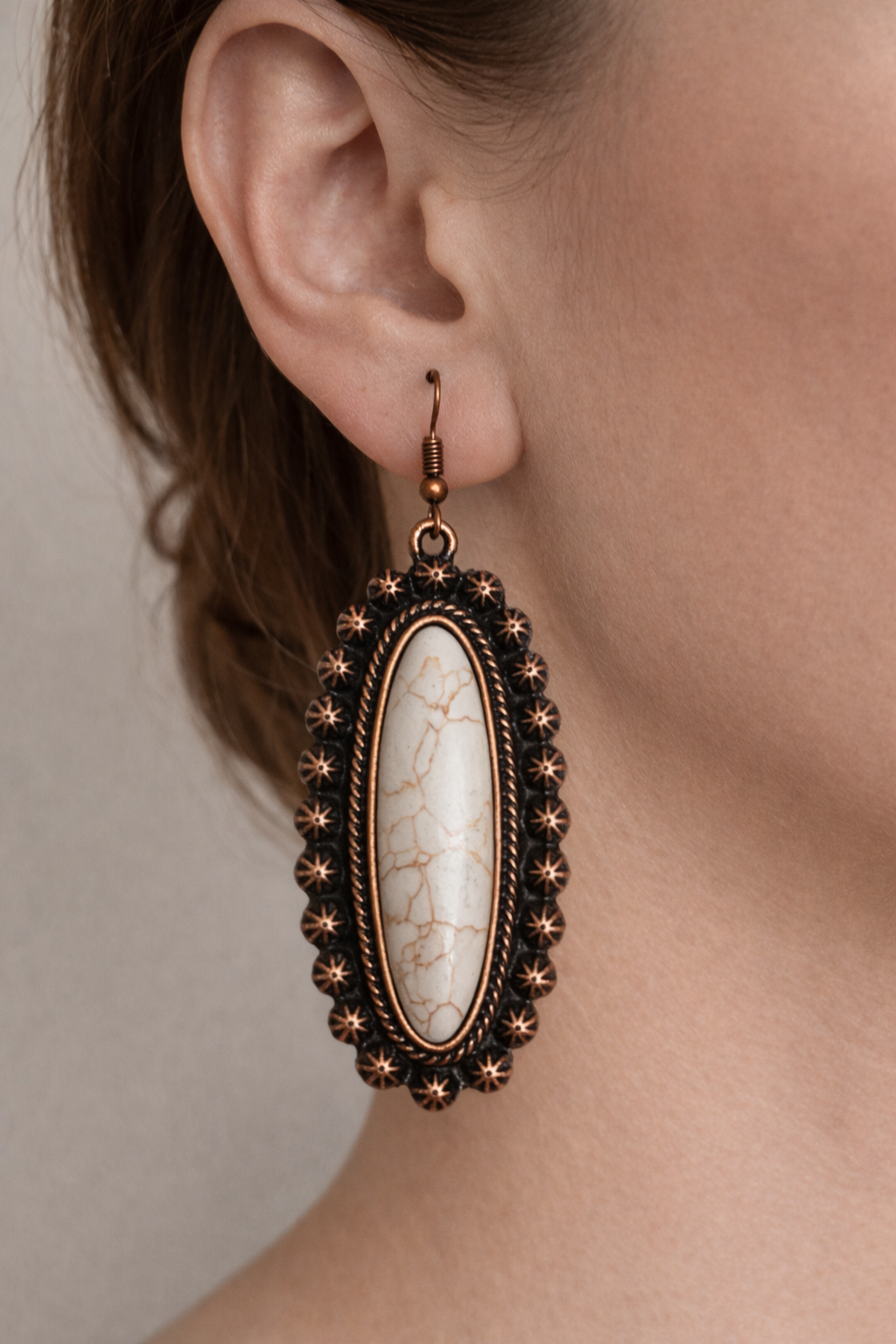White Buffalo Oval Earrings