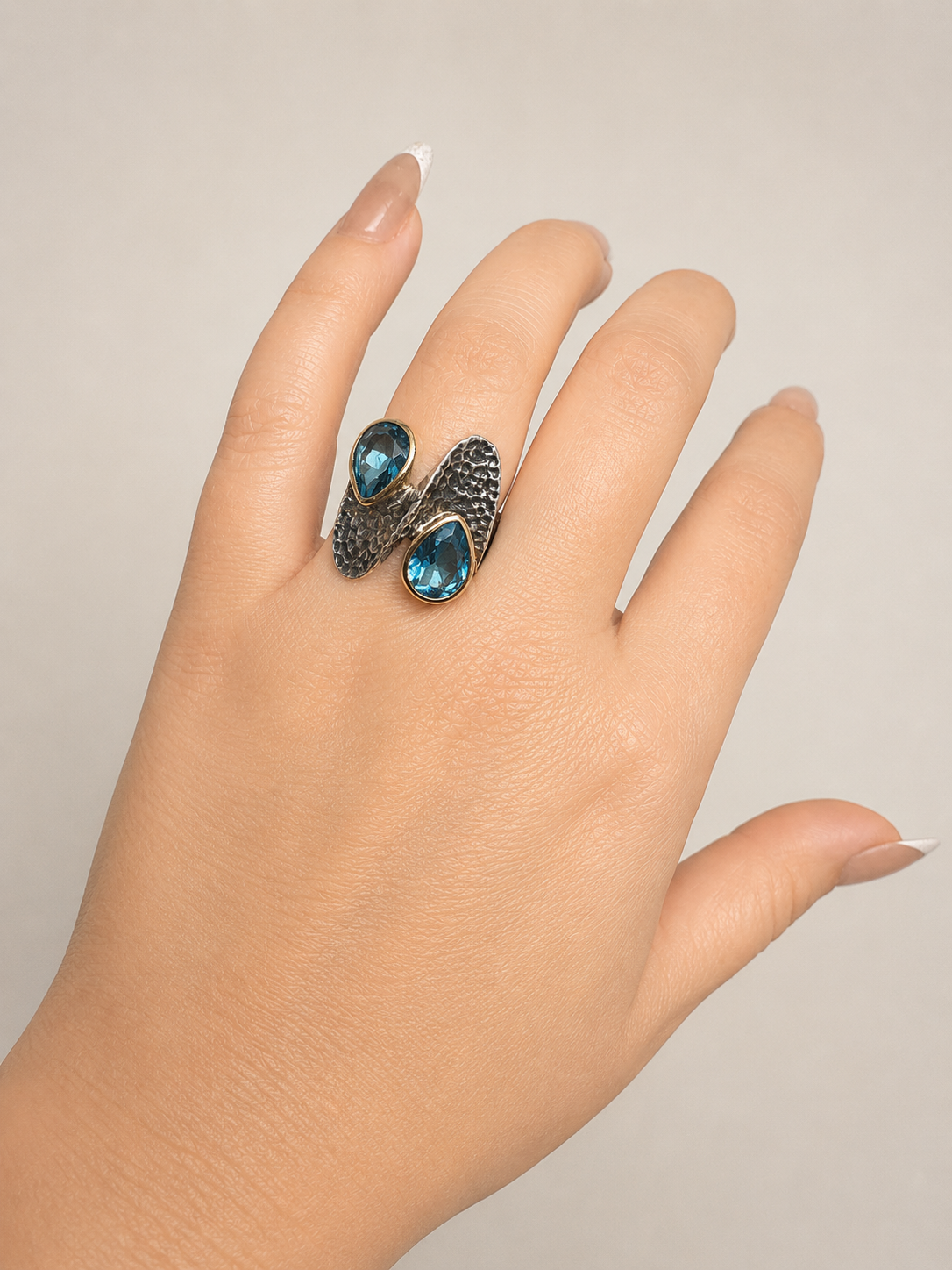 Oxidized Silver & Bronze London Blue Topaz Ring -Size 7