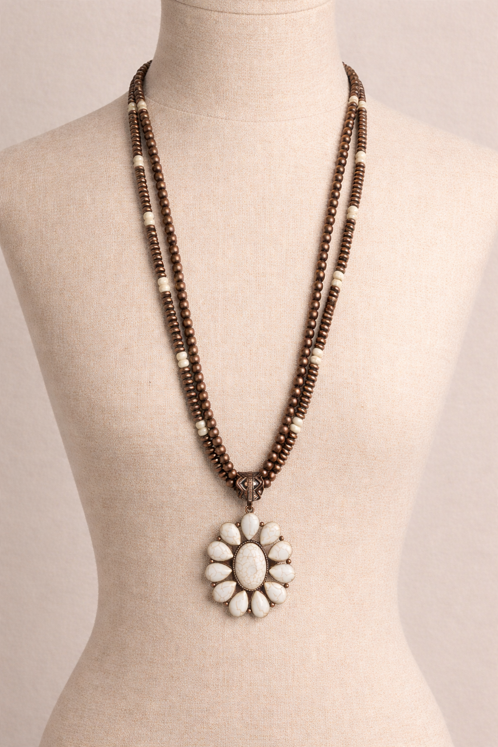 White Buffalo & Copper Double Strand Squash Necklace