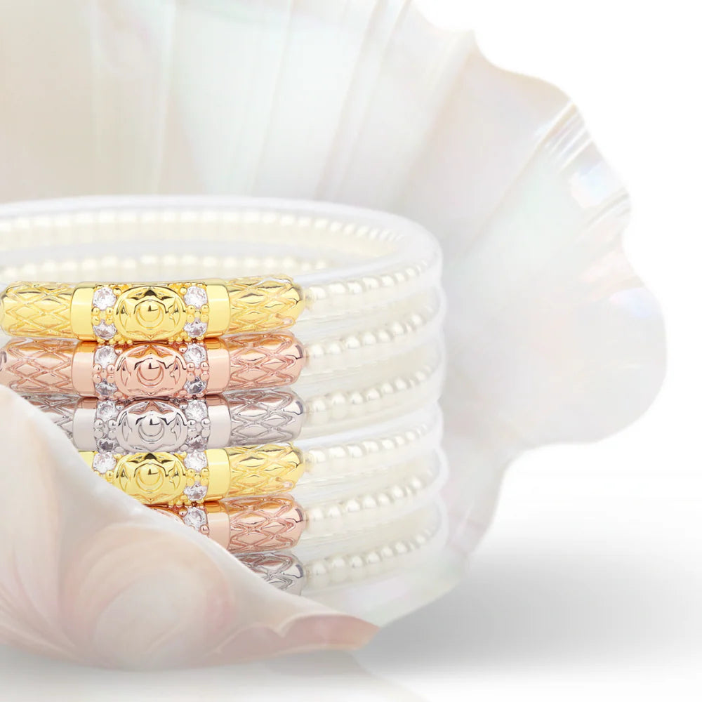 Budha Girl Three Queens All Weather Bangles® (AWB®) - White Pearl