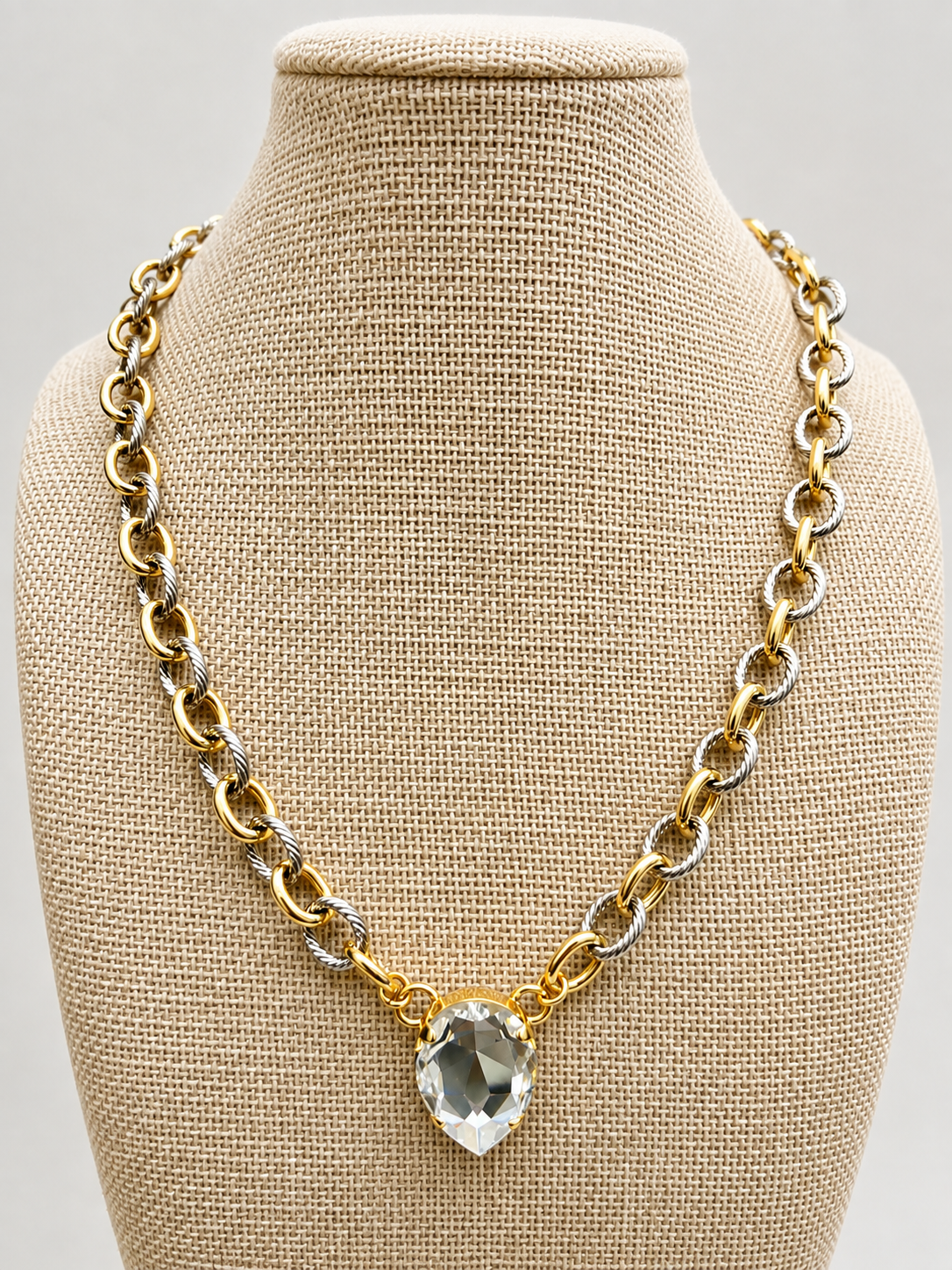Two-Tone Mixed Metal Crystal Pendant