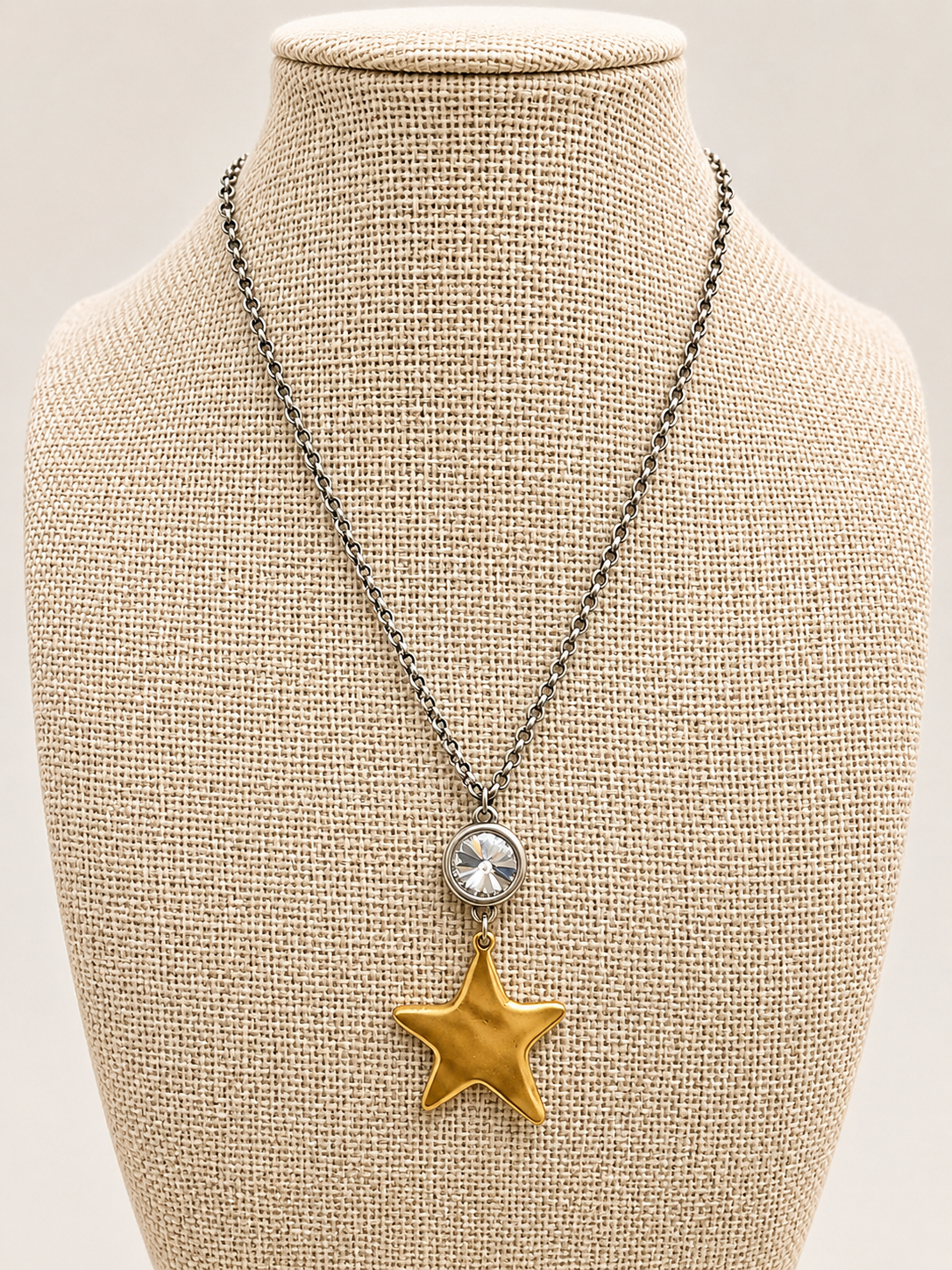 Mixed Metal Crystal & gold Star Pendant Necklace