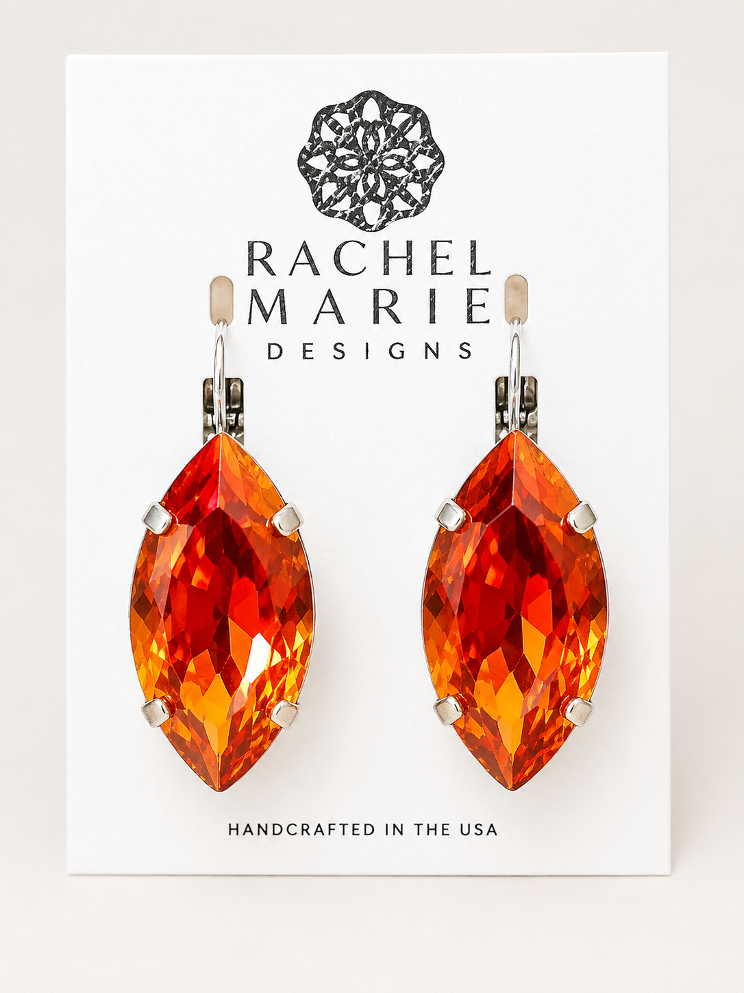 Fiery Orange Crystal Marquis Drop Earrings
