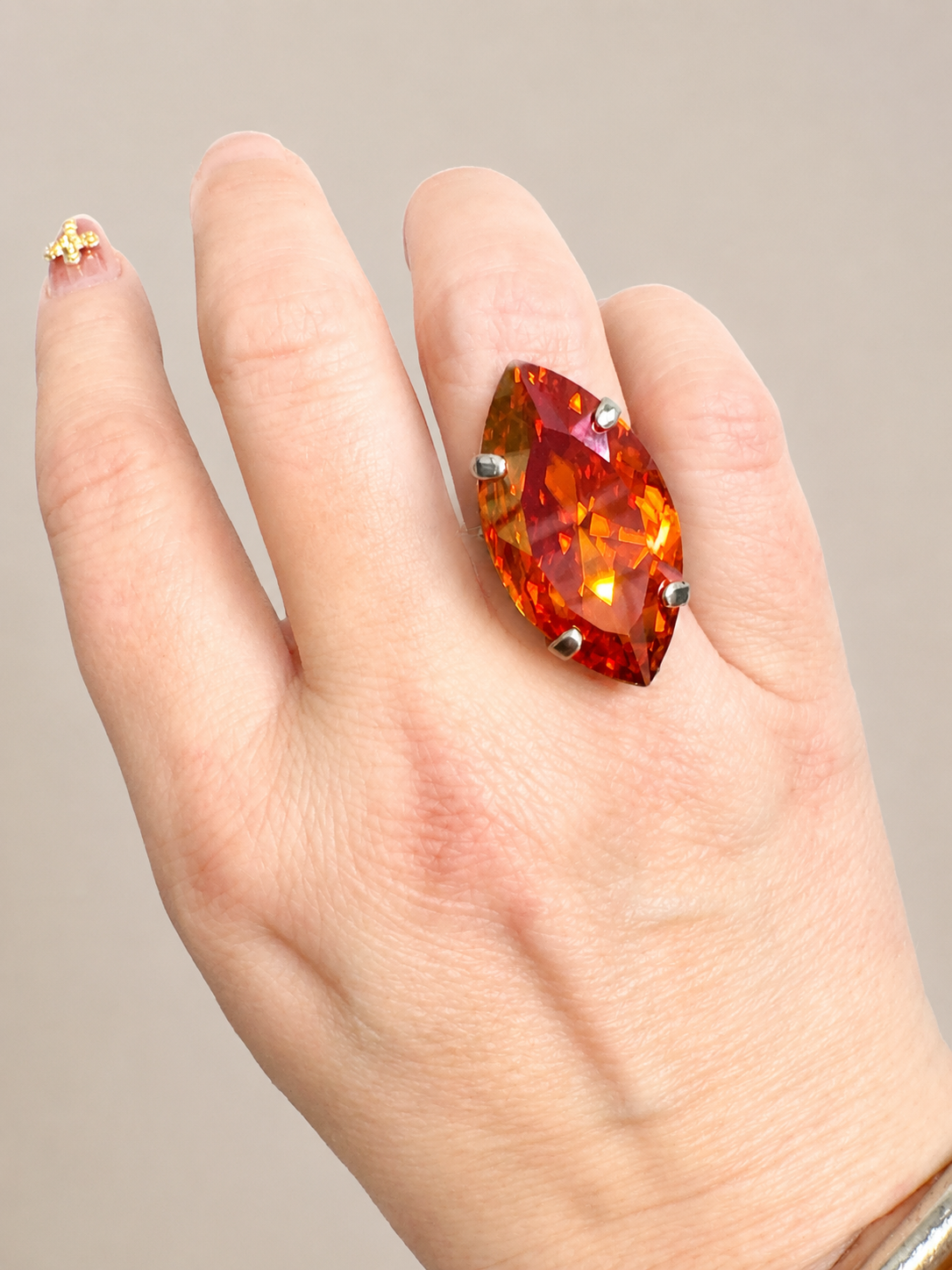 Fiery Orange Crystal Marquis Statement Ring