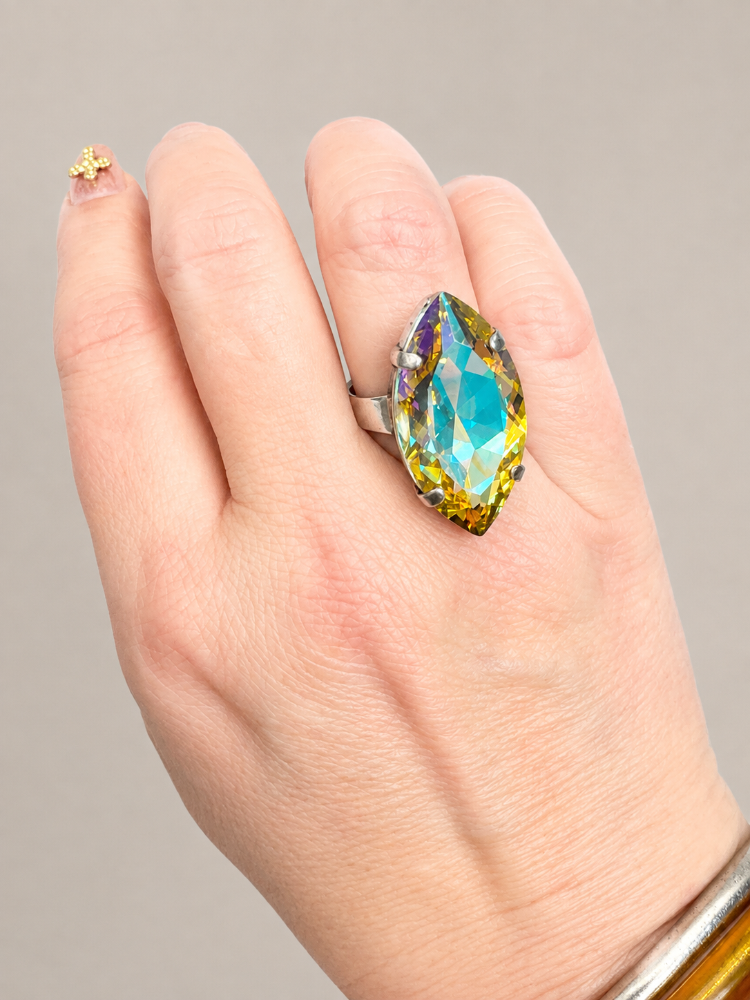 Champagne Crystal Marquis Statement Ring