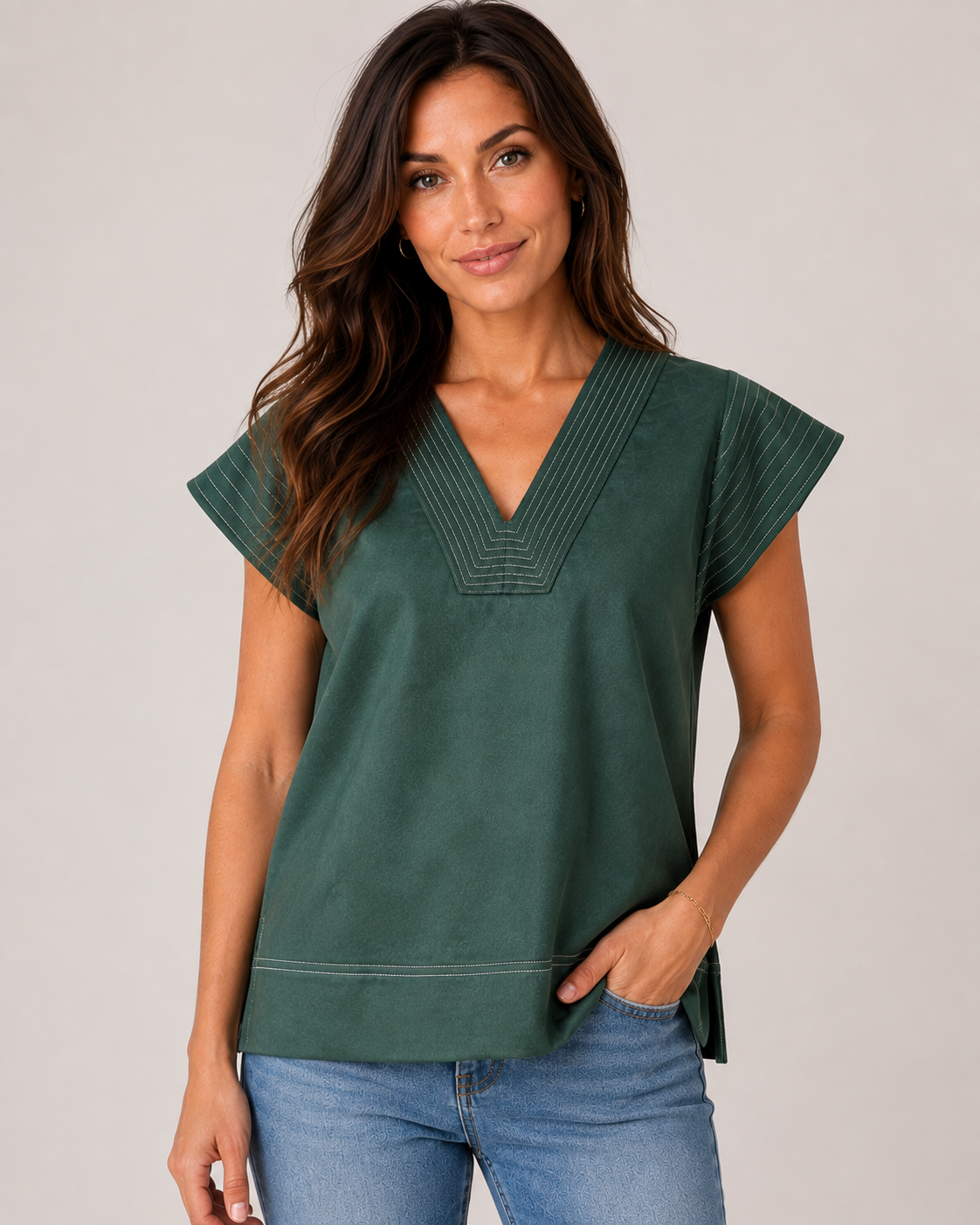 Green Suede Stitch Top