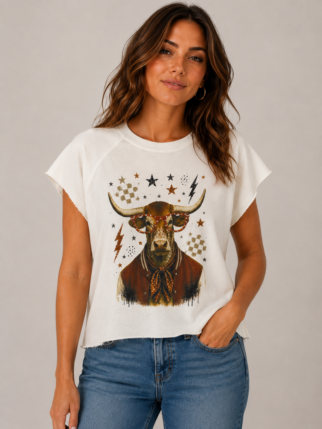 Rhinestone Longhorn Spirit Graphic Edgy Shirt