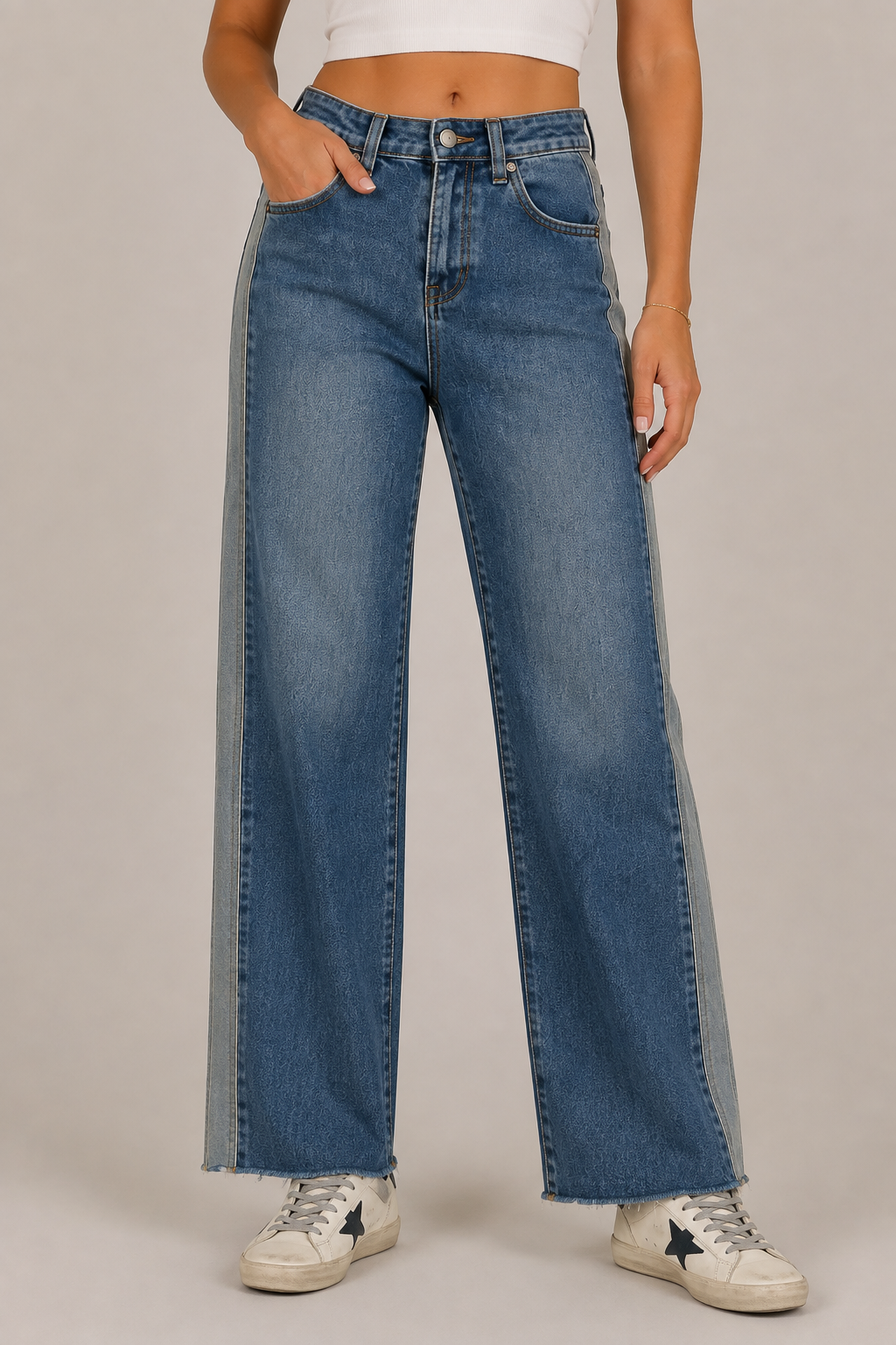 Tuxedo Stripe Wide Leg Jeans