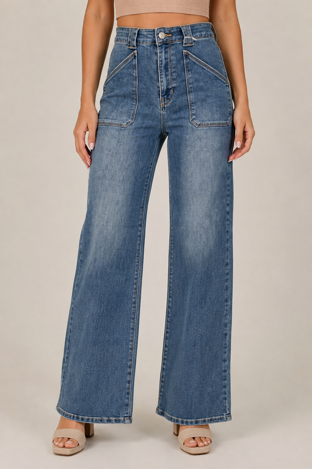 Patch Pocket Wide Leg Flare