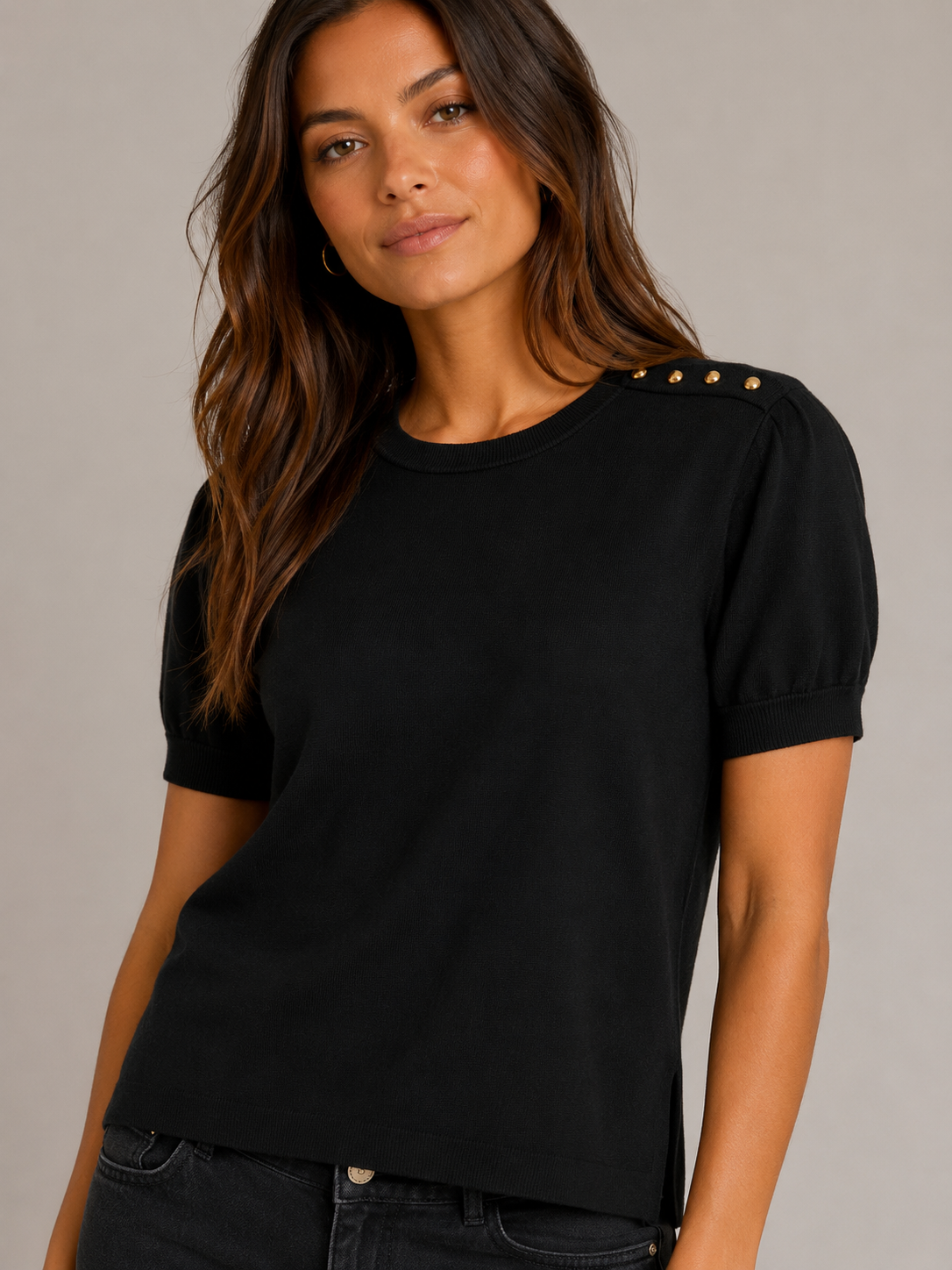 Button Detail Short Sleeve Sweater