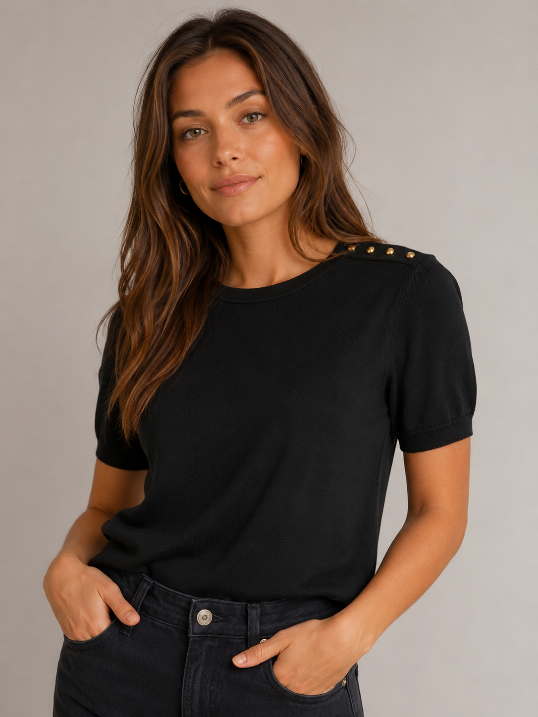 Button Detail Short Sleeve Sweater