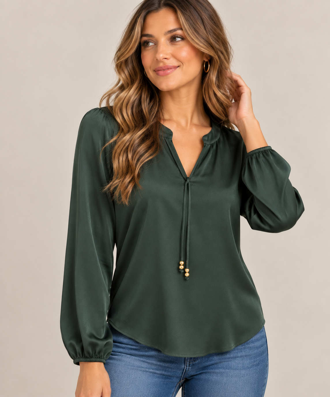 Bohemian Satin Tie Front Blouse