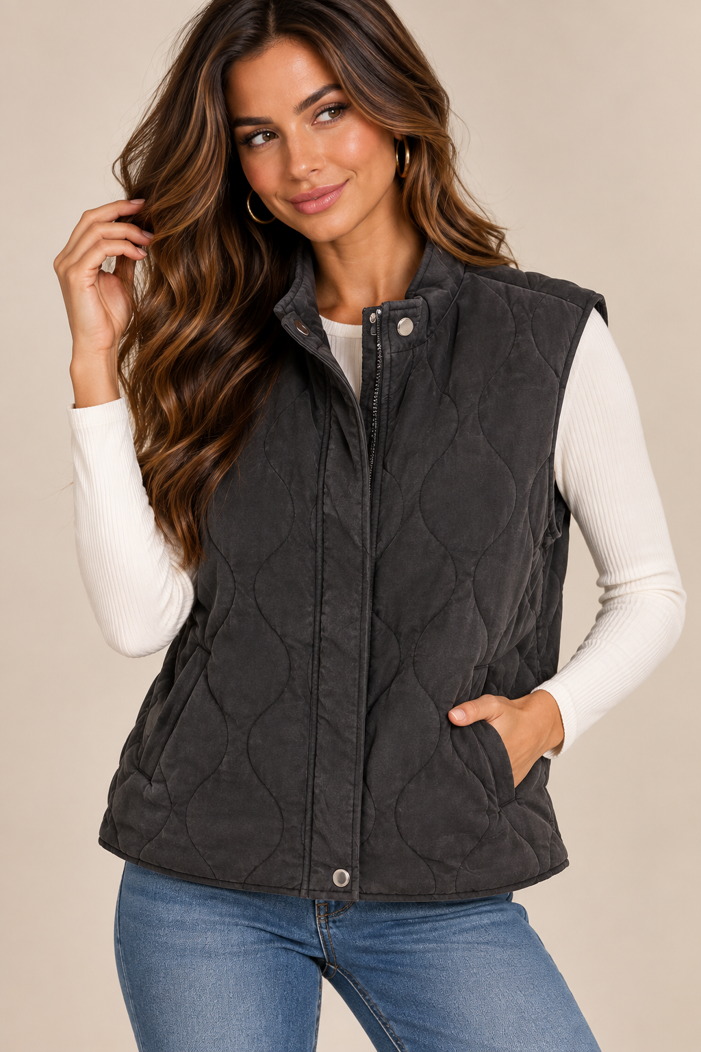 Quilted Button Front Vest