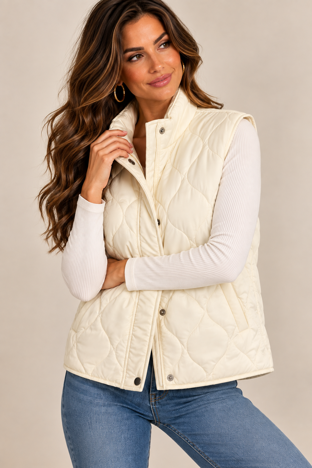 Quilted Button Front Vest