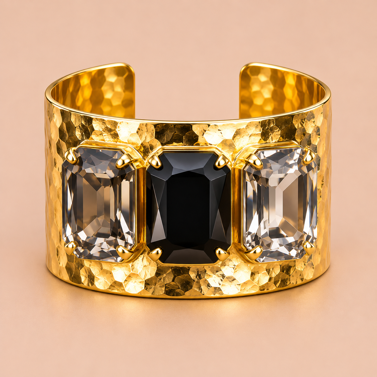 Austrian Crystal Hammered Gold Cuff Bracelet