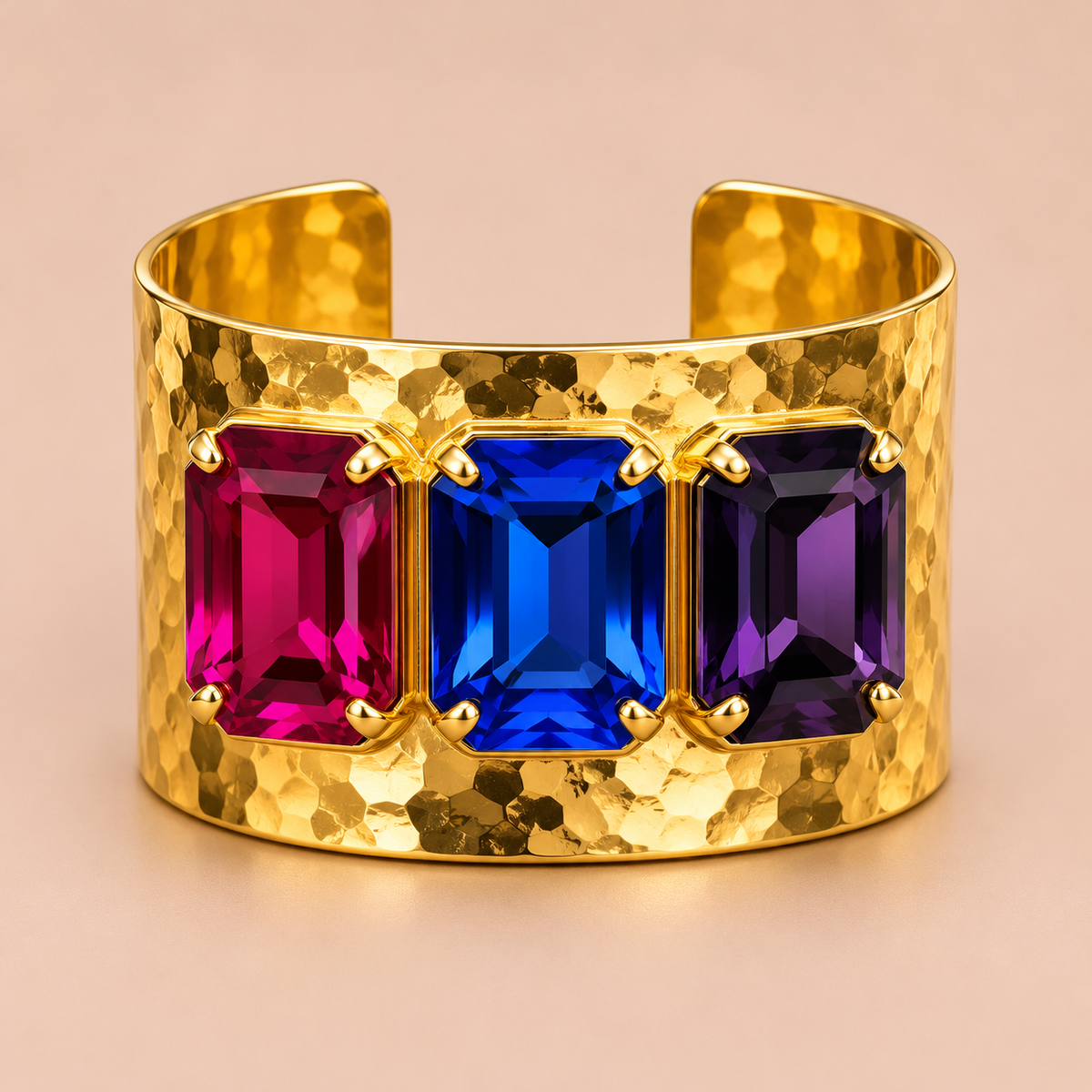 Austrian Crystal Hammered Gold Cuff Bracelet
