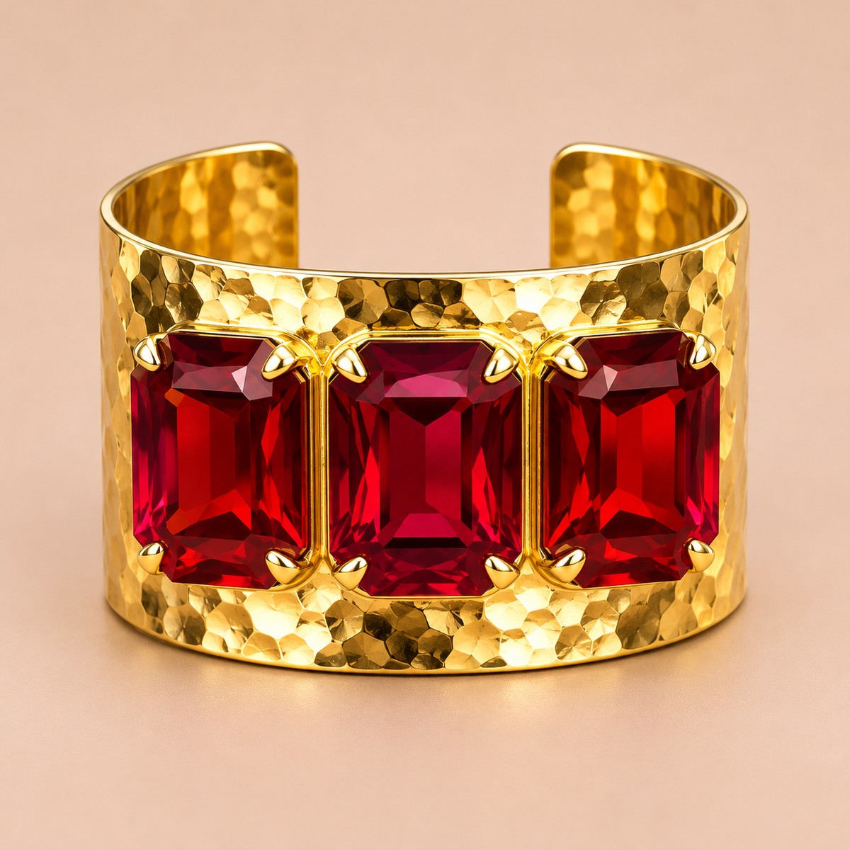 Austrian Crystal Hammered Gold Cuff Bracelet