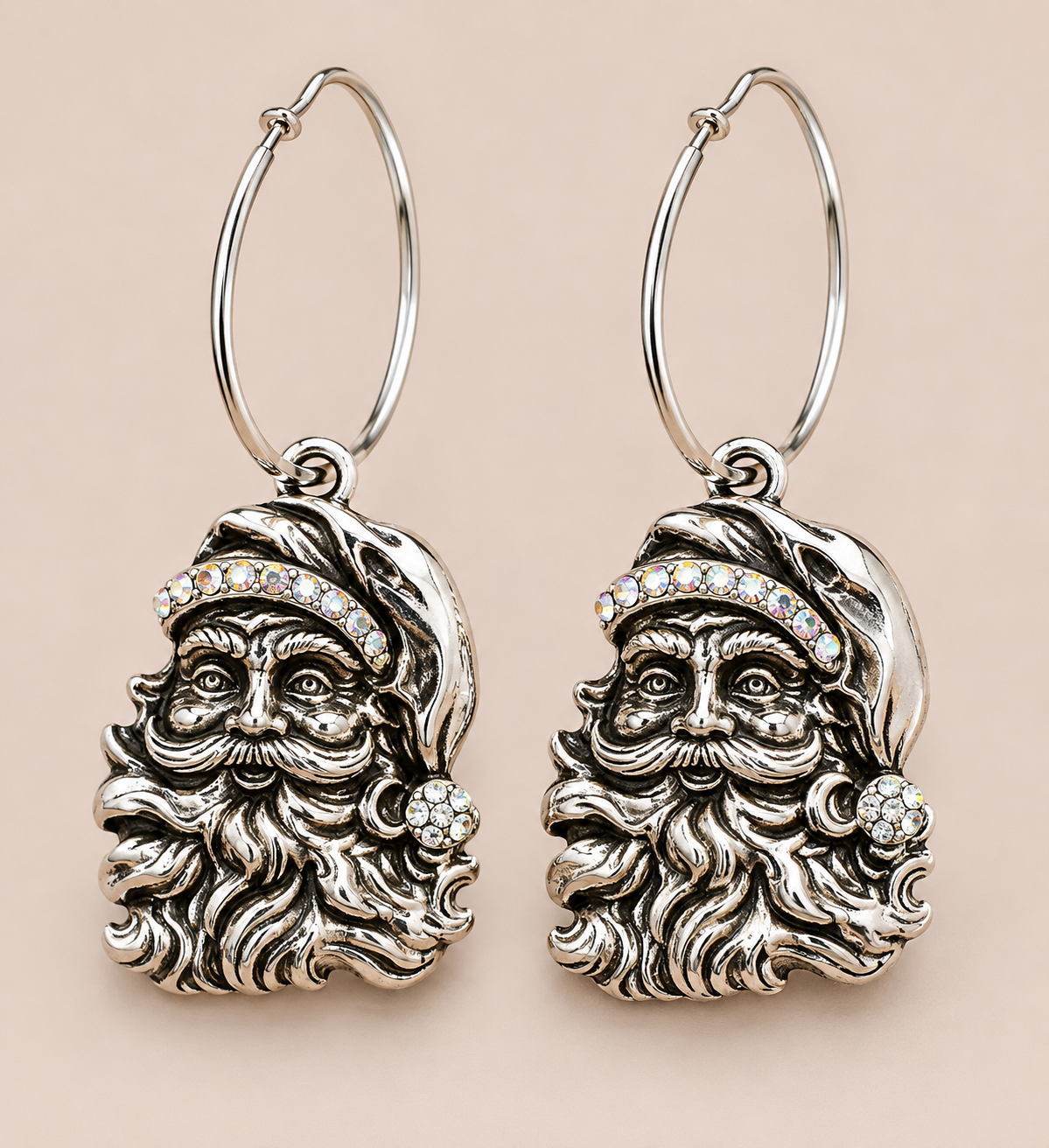Silver Vintage Santa Earrings