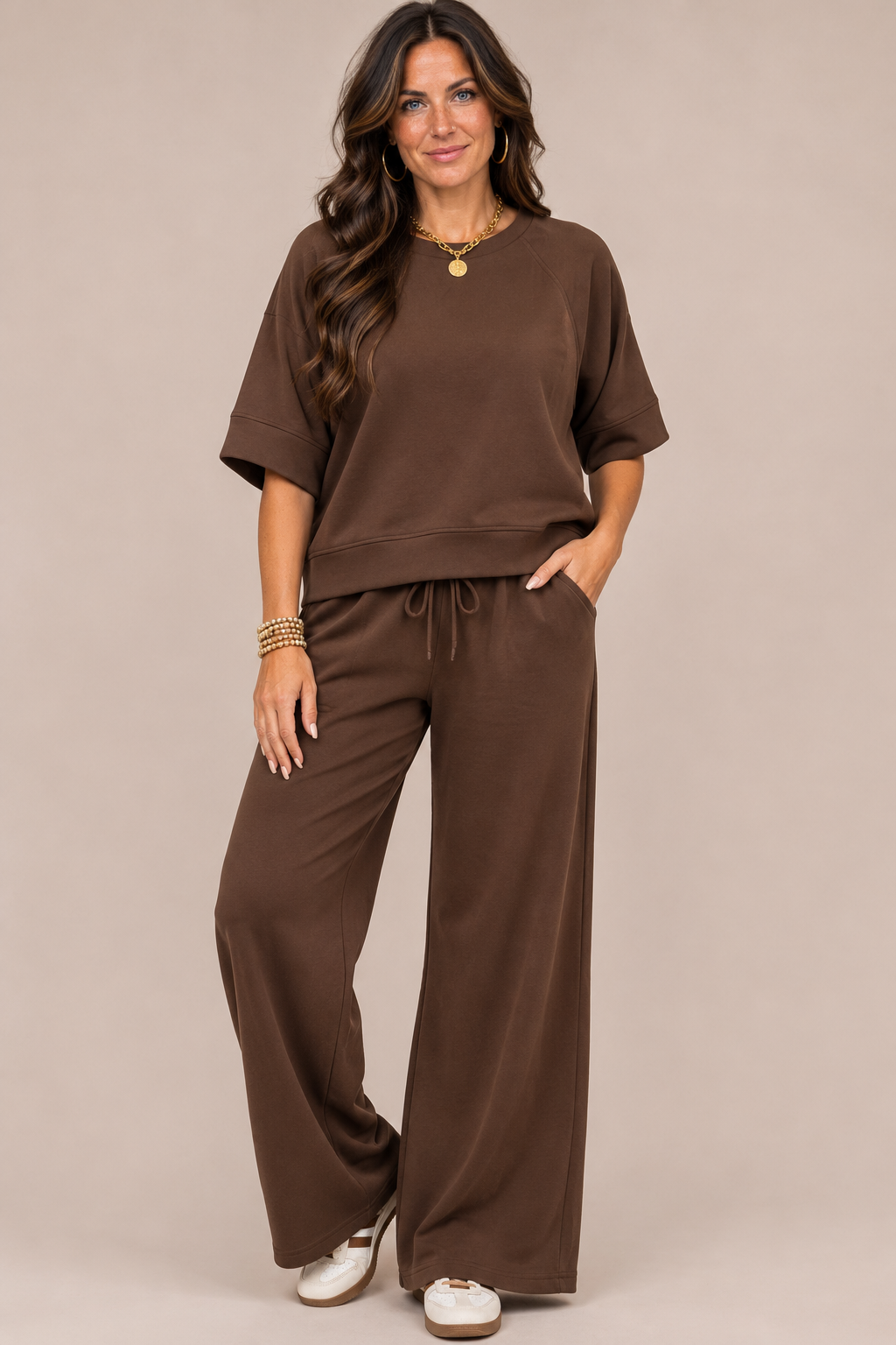 Chocolate Brown Scuba Pants Set