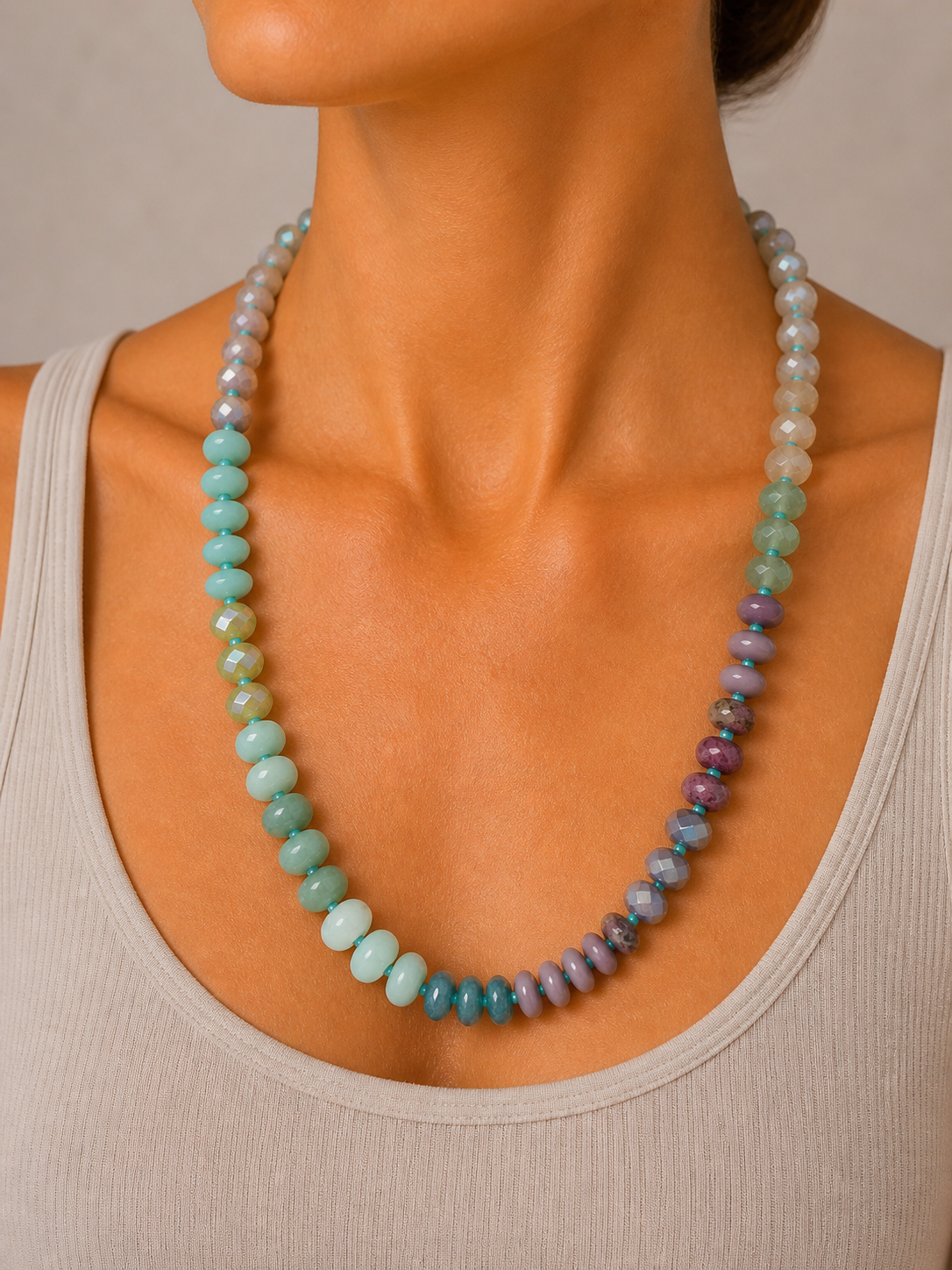 Purple Multi Stone Beaded Necklace