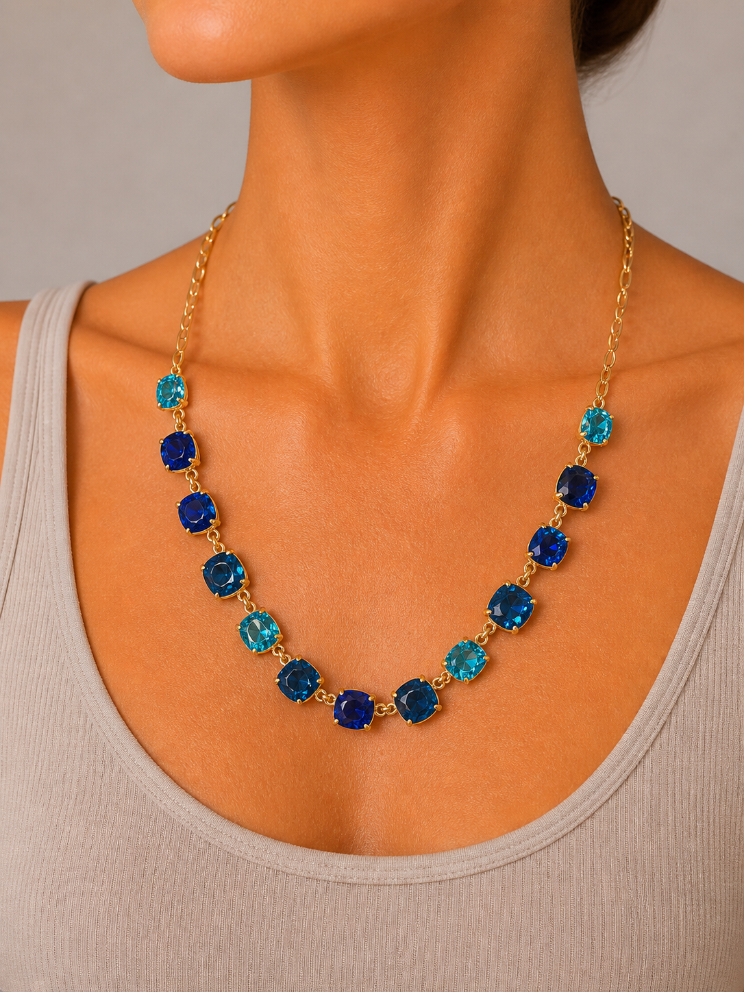 Blue Multi Crystal Necklace