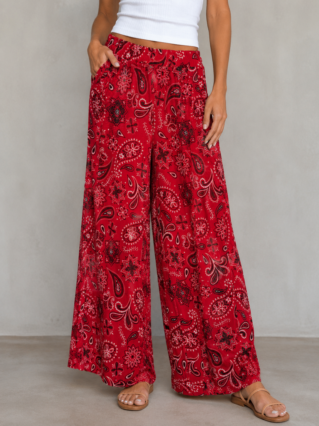 Red Bandana Mesh Palazzo Pants