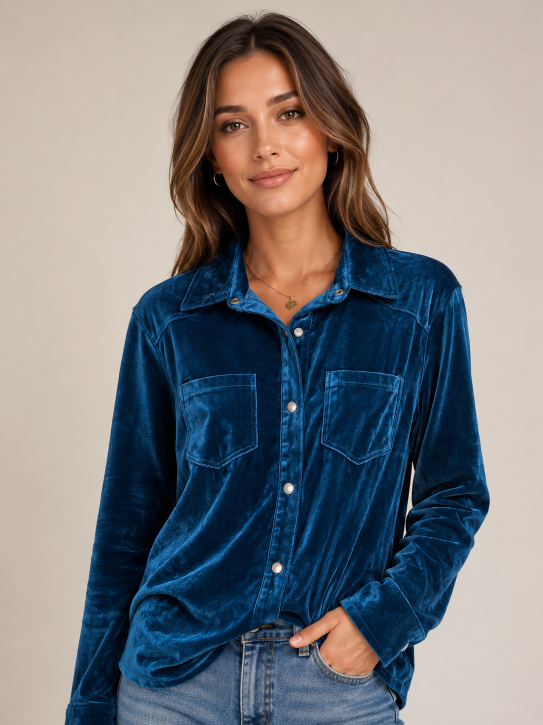 Velvet Snap Front Top