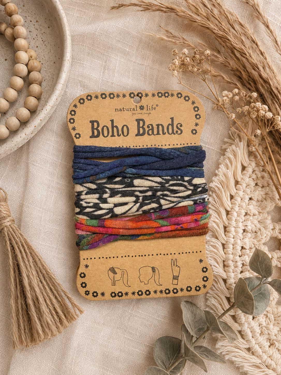 Natural Life Boho Bands Hair Ties, Set of 3