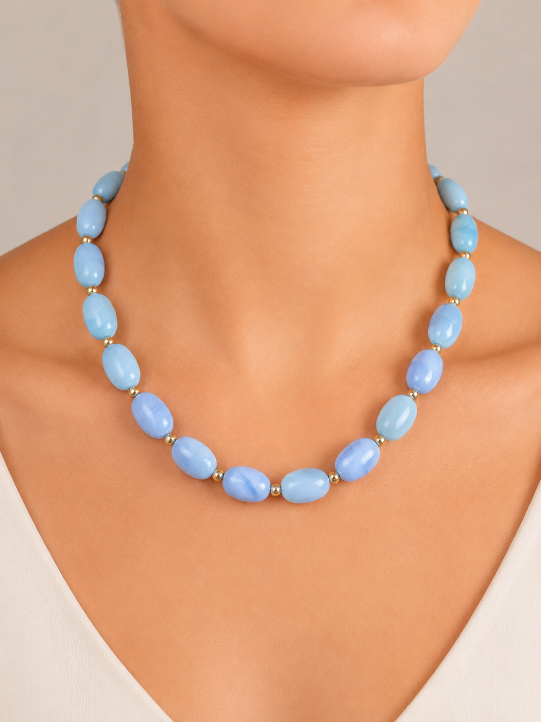 Oval Acrylic Beaded Necklace - Blue
