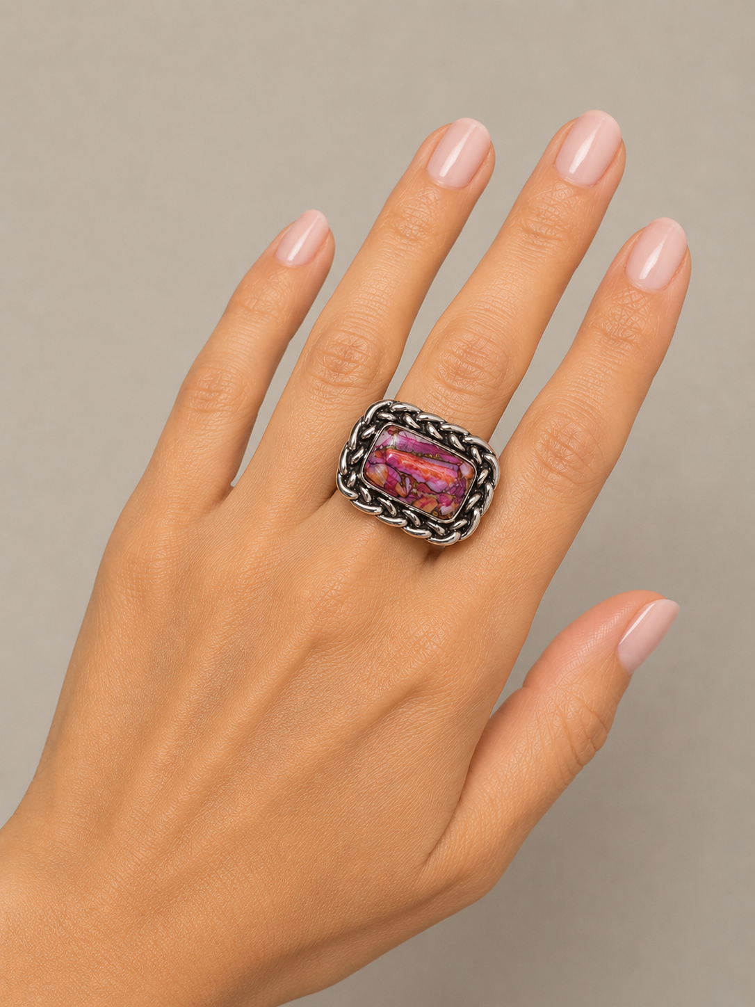 Dian Malouf Pink Dahlia Braided Ring RS8371