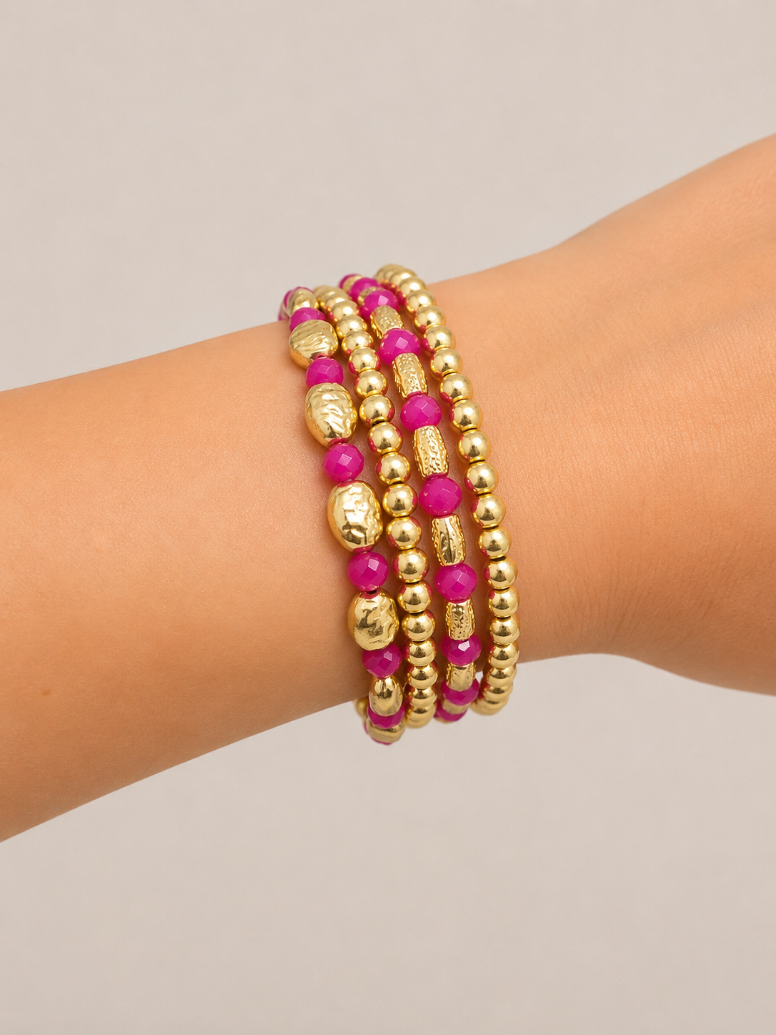 Pink & Gold Beaded Bracelet Stack
