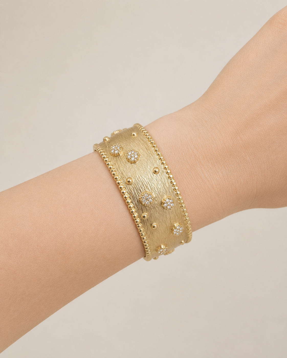 Matte Gold Crystal Clover Cuff Bracelet