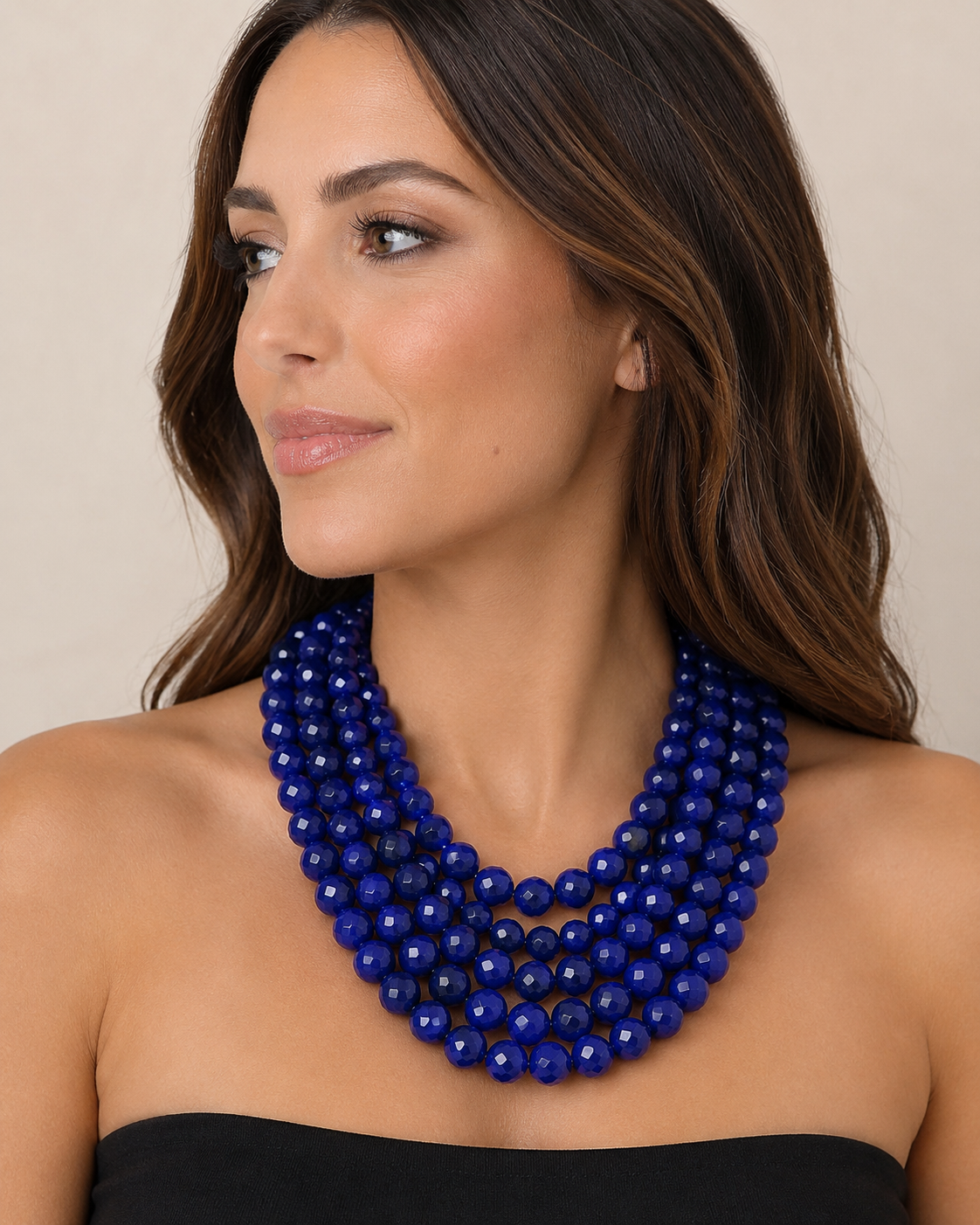 Blue Chunky Beaded Layered Magnetic Necklace