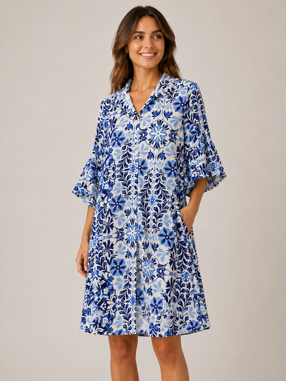 Boho Chic Blue Frayed Sleeve Dress — Accents Boutique, Marble Falls TX