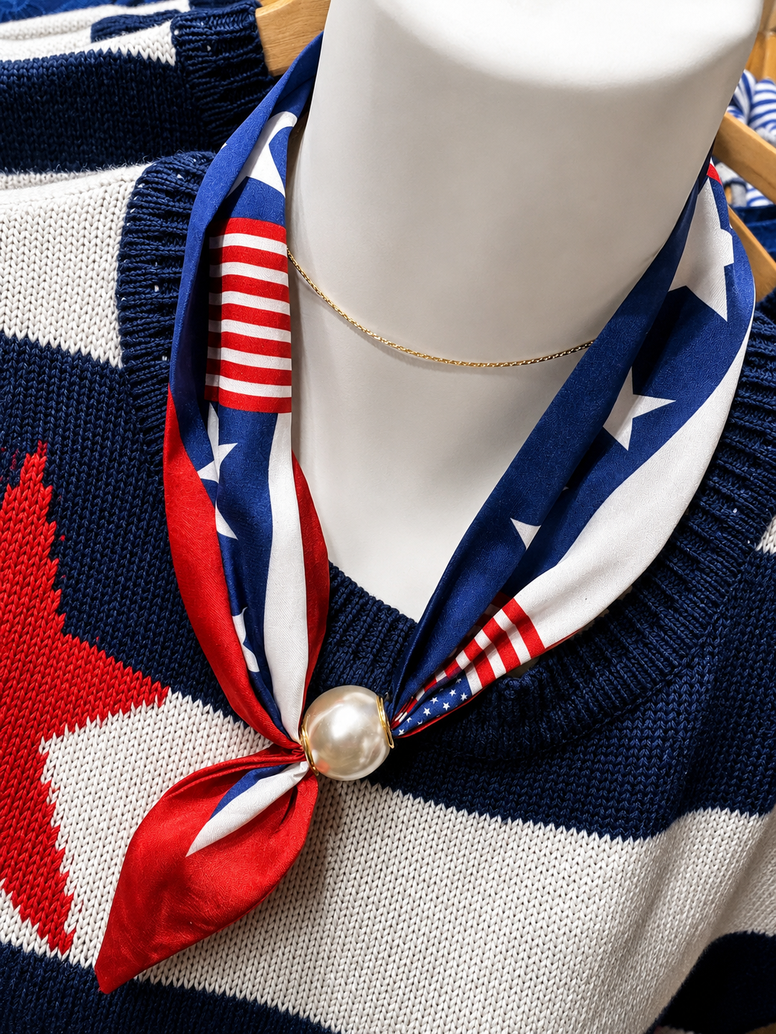 Magnetic Patriotic Pearl Scarf Necklace