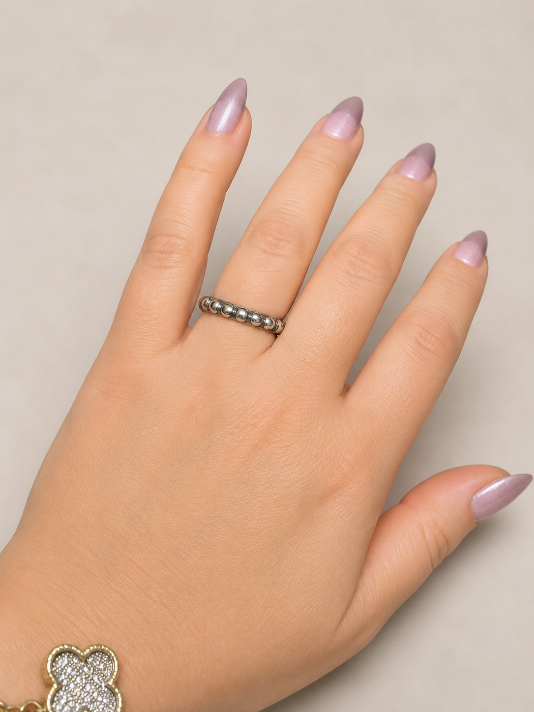 Silver Beaded Band Ring