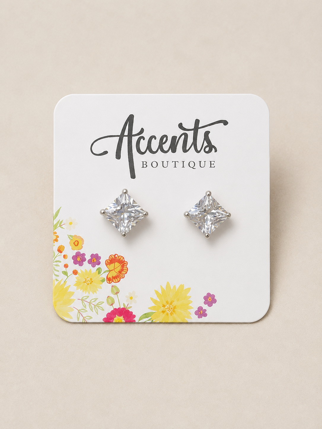 Sterling Silver CZ Stud Earrings - Large