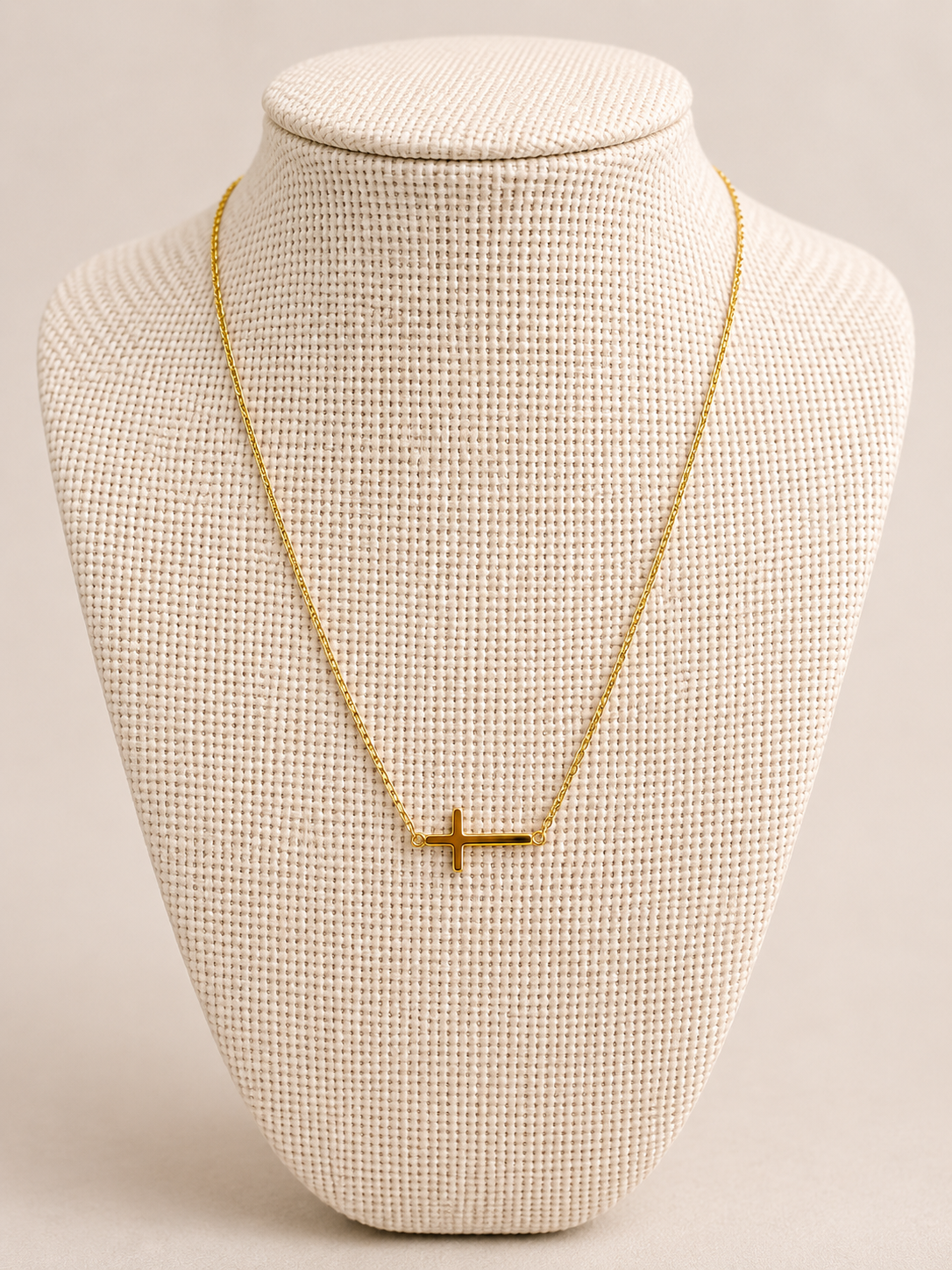 Gold Plated Sterling Silver Side Cross Necklace