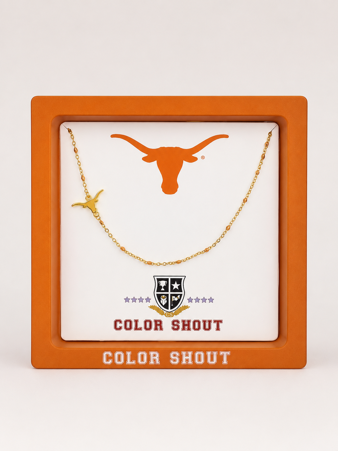The University of Texas Necklace: Side Set Longhorn on Enamel Bead Necklace