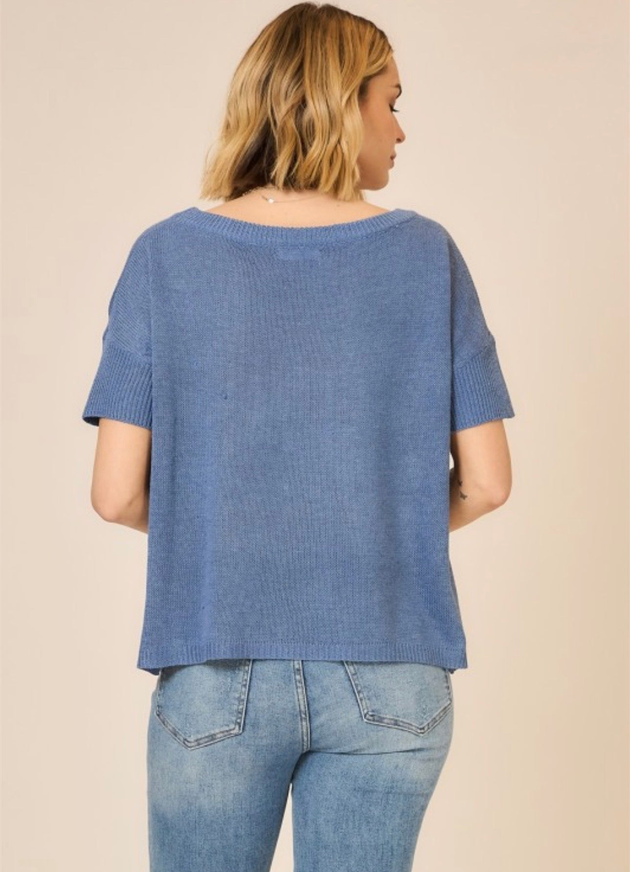 Boatneck Knit Short Sleeve Top